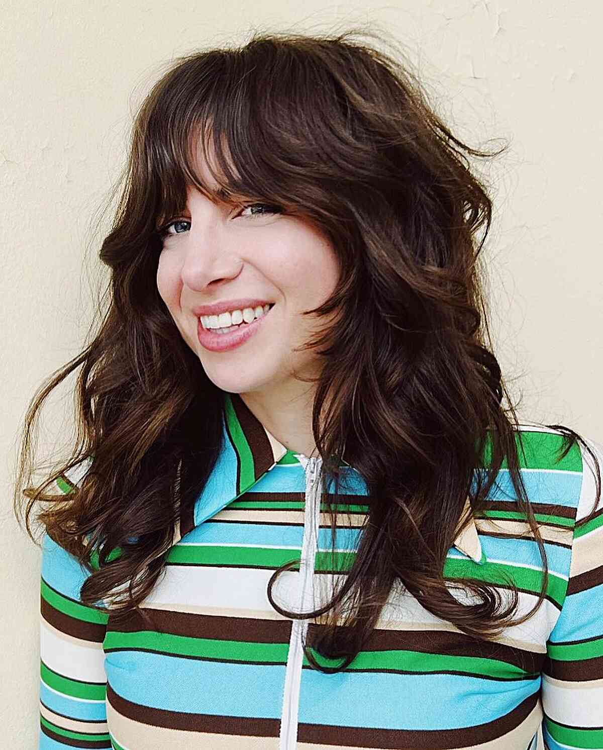 Medium Voluminous Shag with Fringe for ladies with prominent cheeks