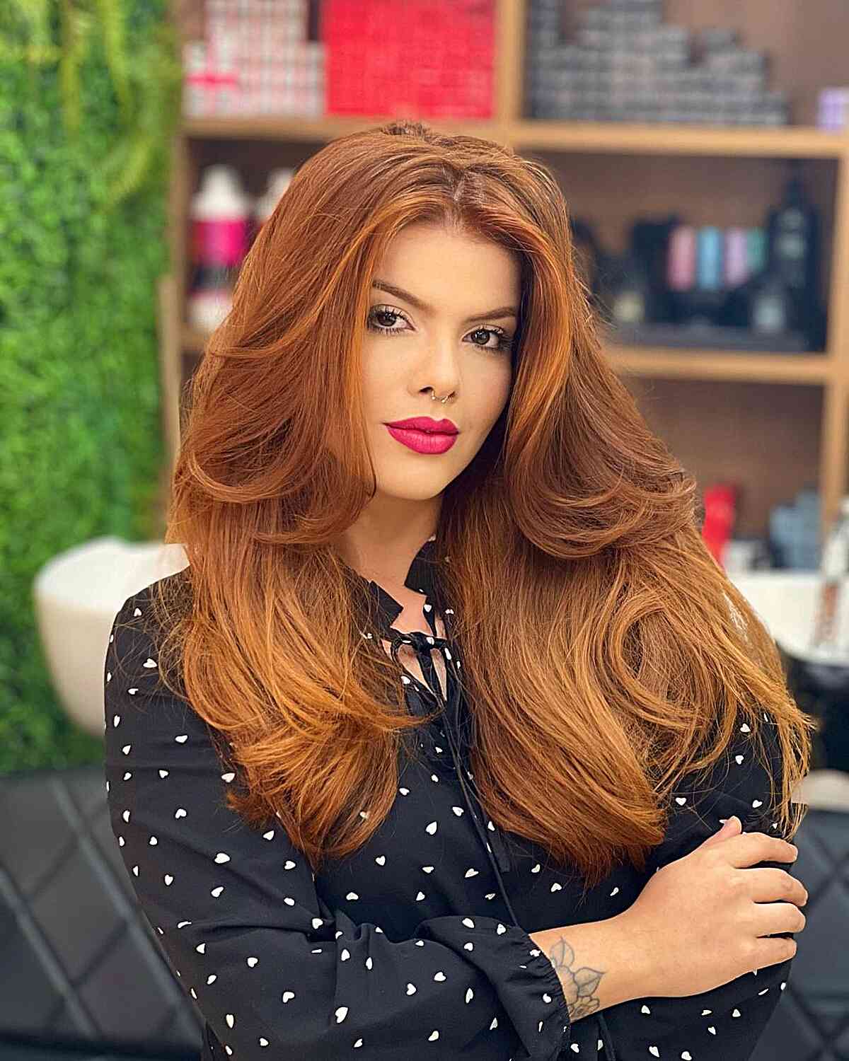 Warm Copper Long Layered Thick Hair
