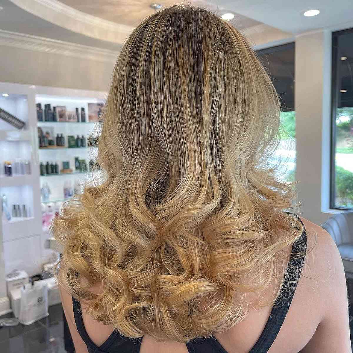 Warm Honey Blonde Balayage Ombre on Dark Hair