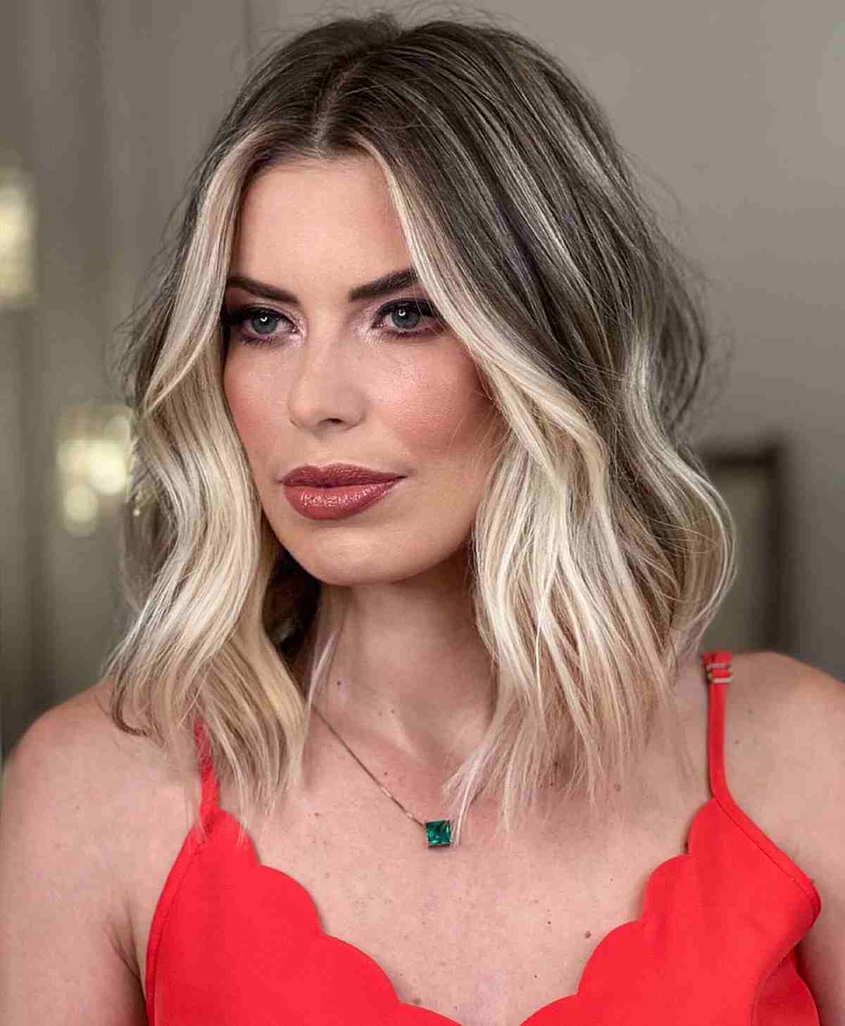 Waves on Blunt Lob Hairstyles for Women Aged 40 and Above