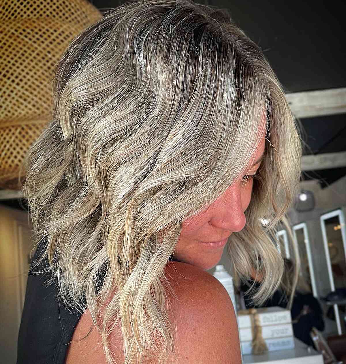 Wavy Beachy Angled Lob for Medium-Length Hair