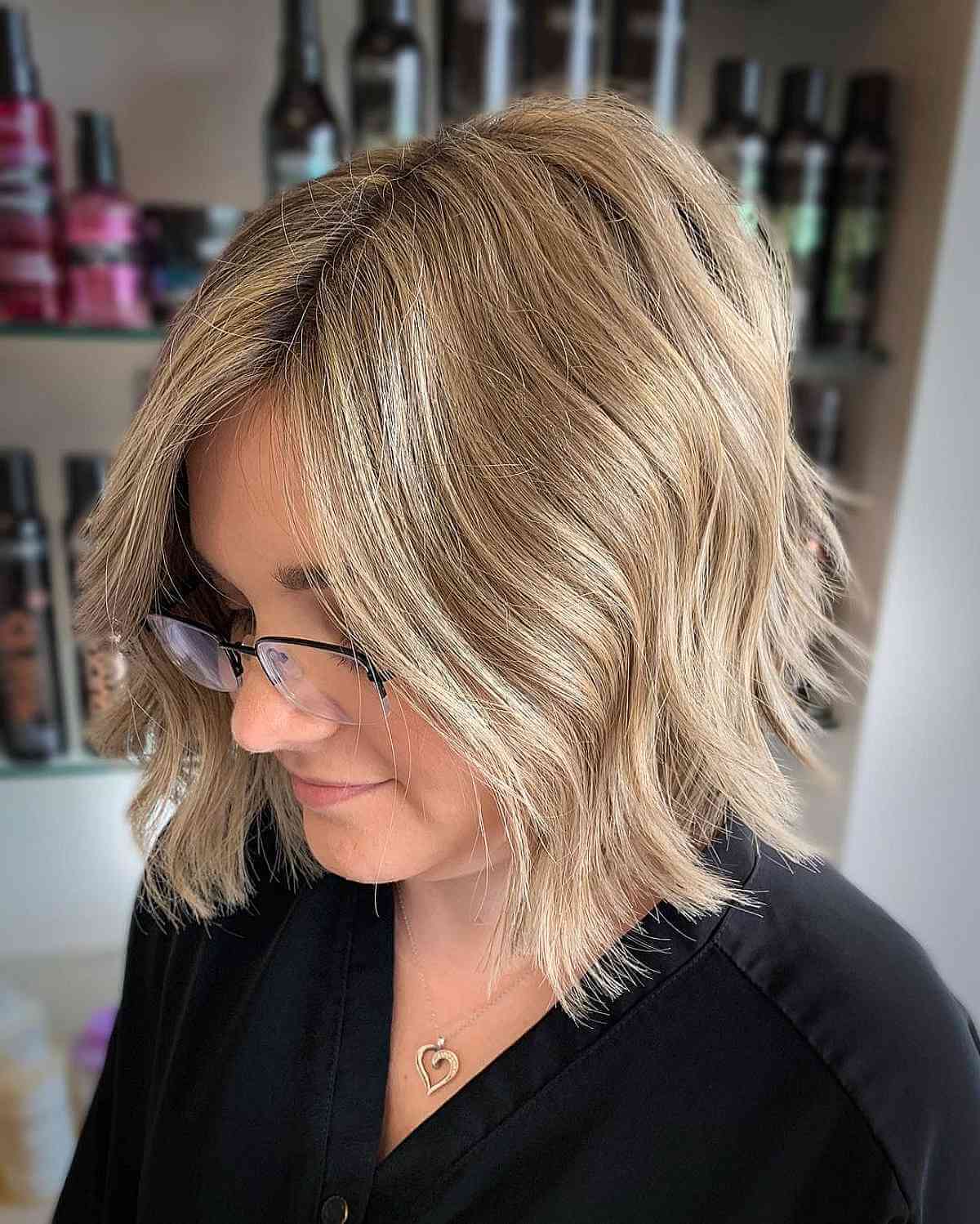 Wavy Bob with Textured Tips for Women Forty and Over