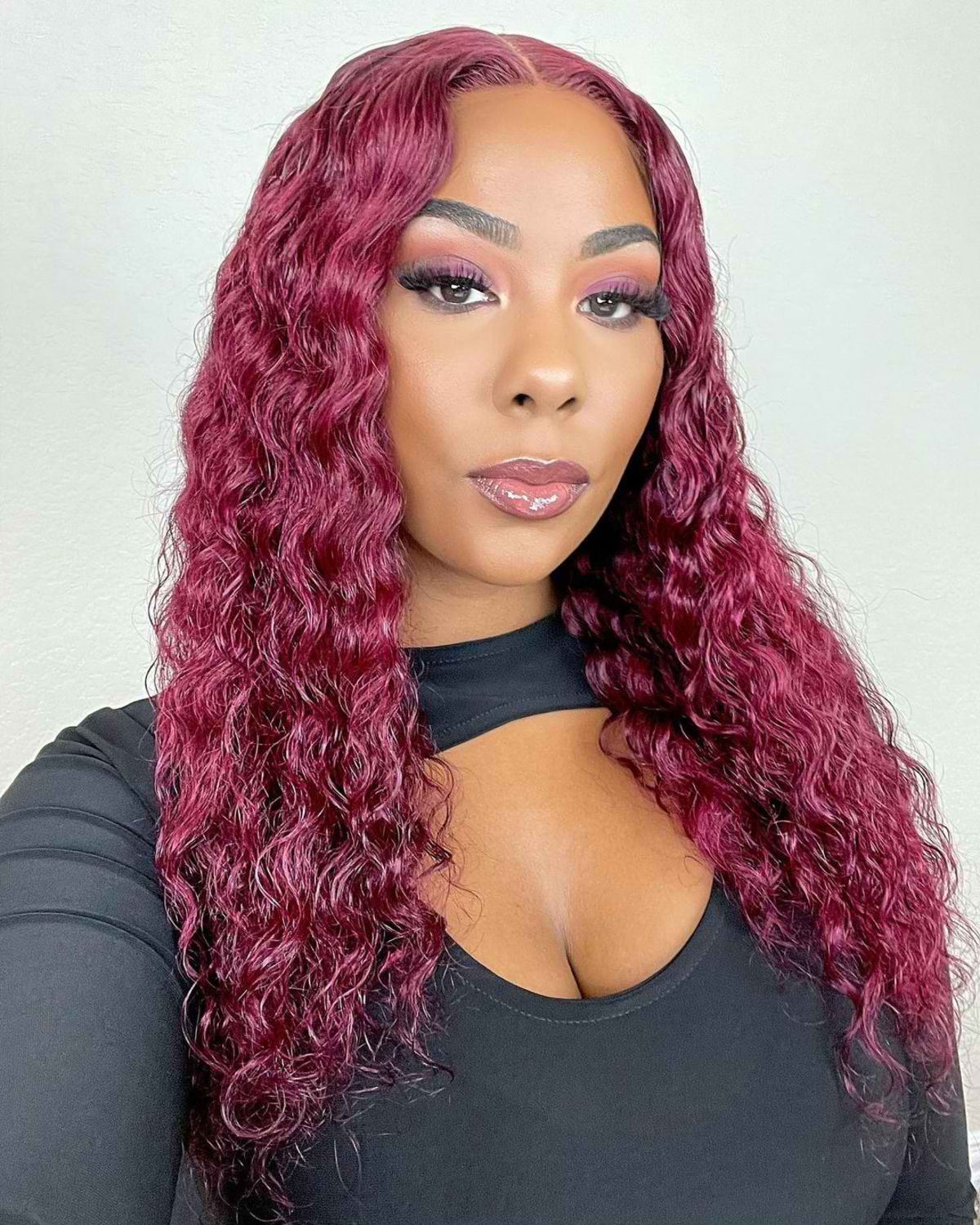 Stylish wavy burgundy tresses