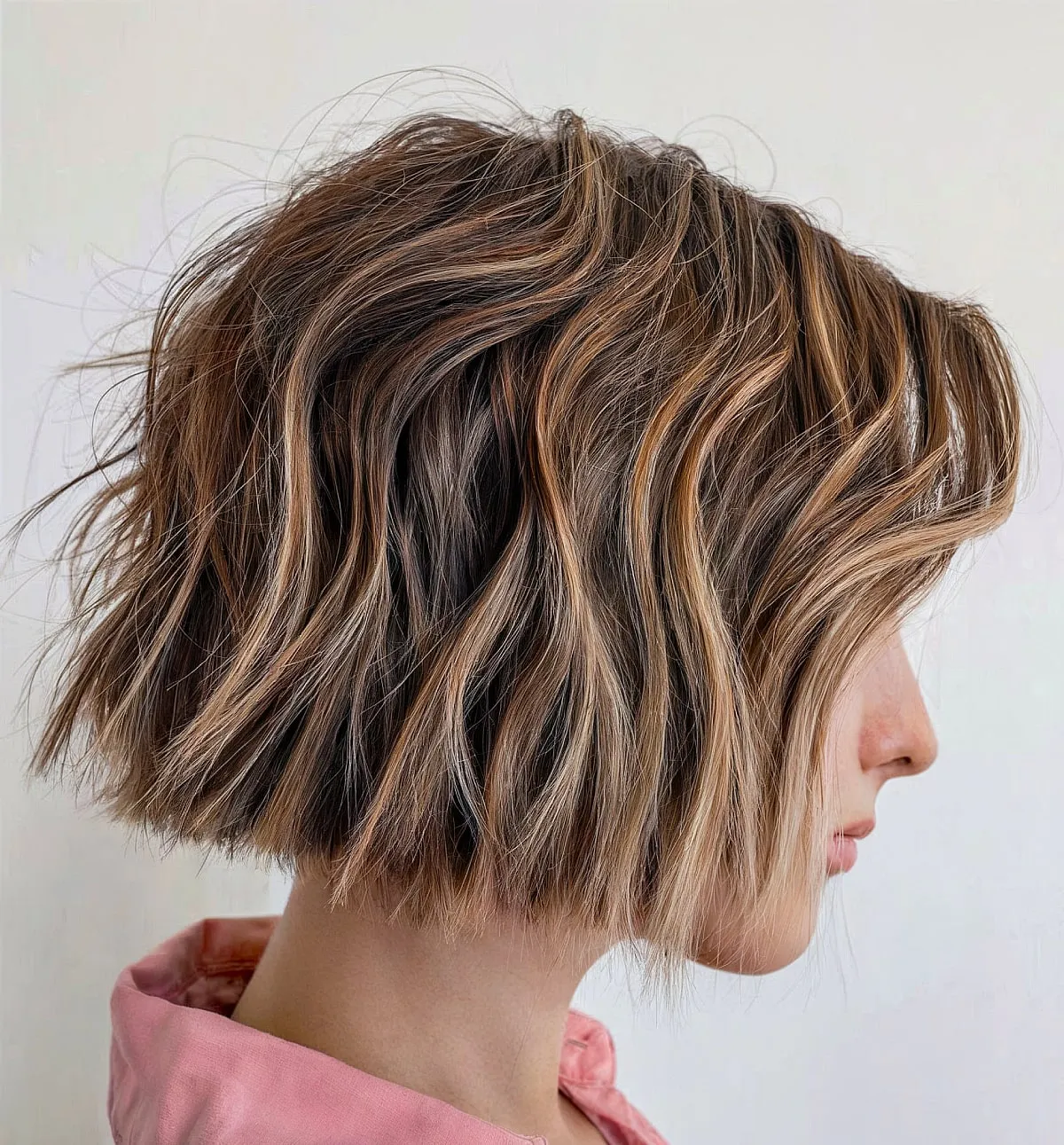 Wavy Chin-Length Blunt Bob with Gentle Layers