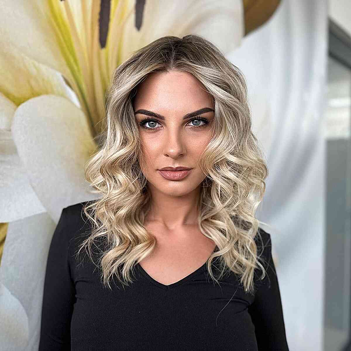 Wavy Curls on Mid-Length Hair