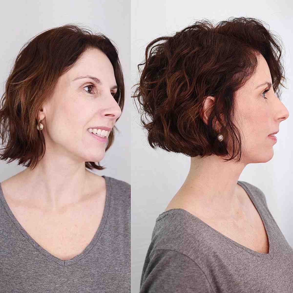 Wavy Dark Red Short Hairstyle for Women Over Forty