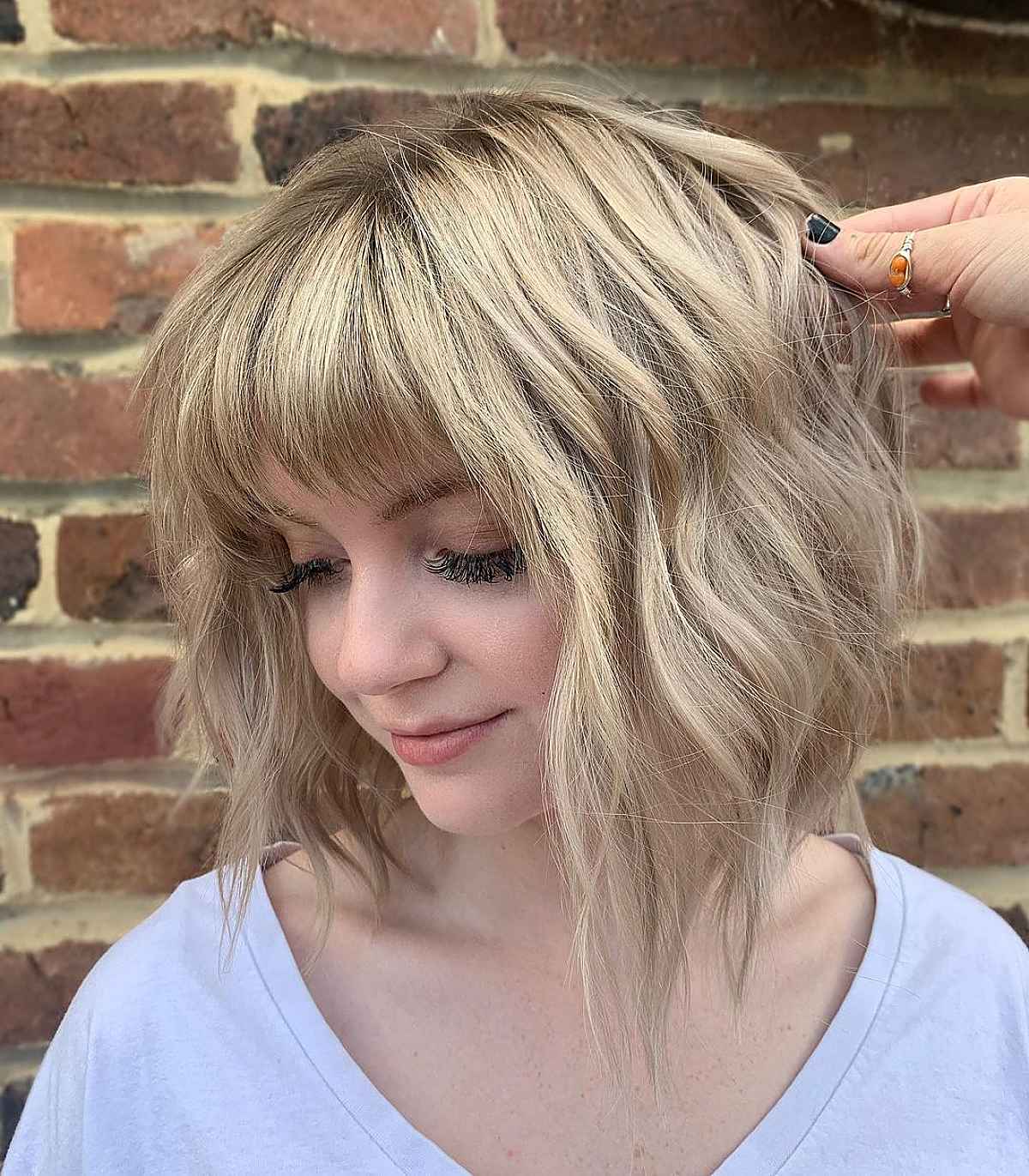 Wavy Long Bob with Textured Bangs