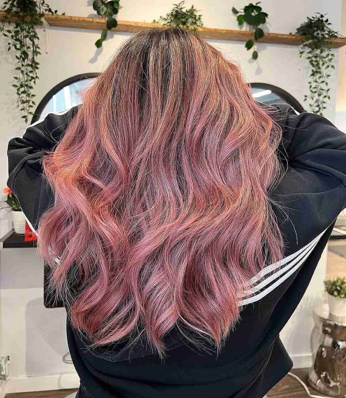 Balayage in Dusty Pink on Wavy U-Cut Hair