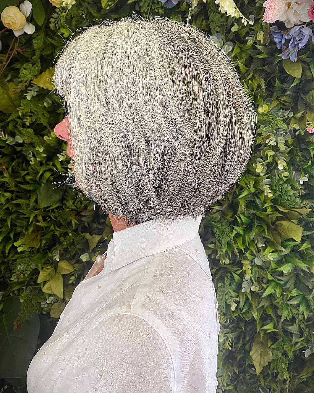 Wedge Lob Hairstyle for Silver Hair