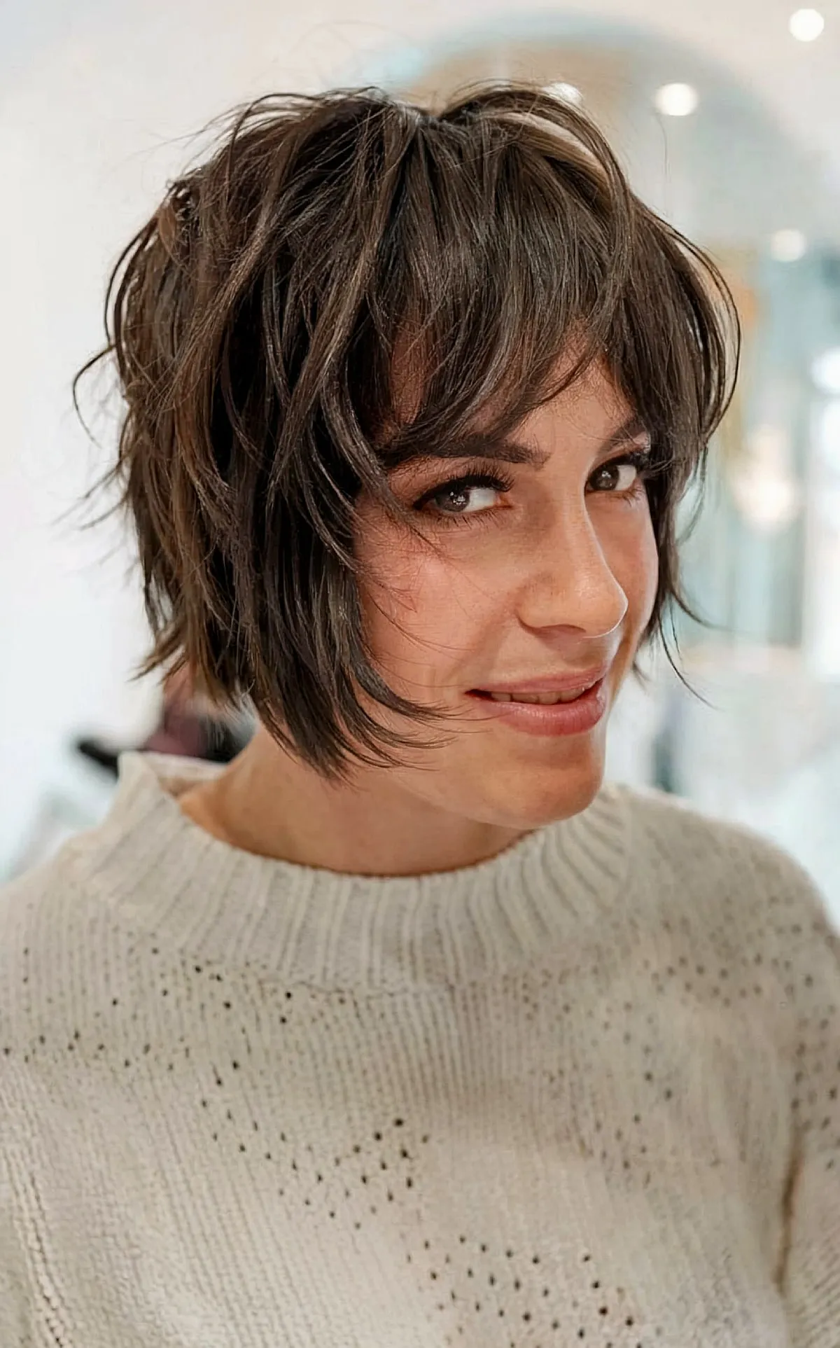 Chin-Length Wispy Shaggy Bob with Face-Framing Layers for Fine Hair
