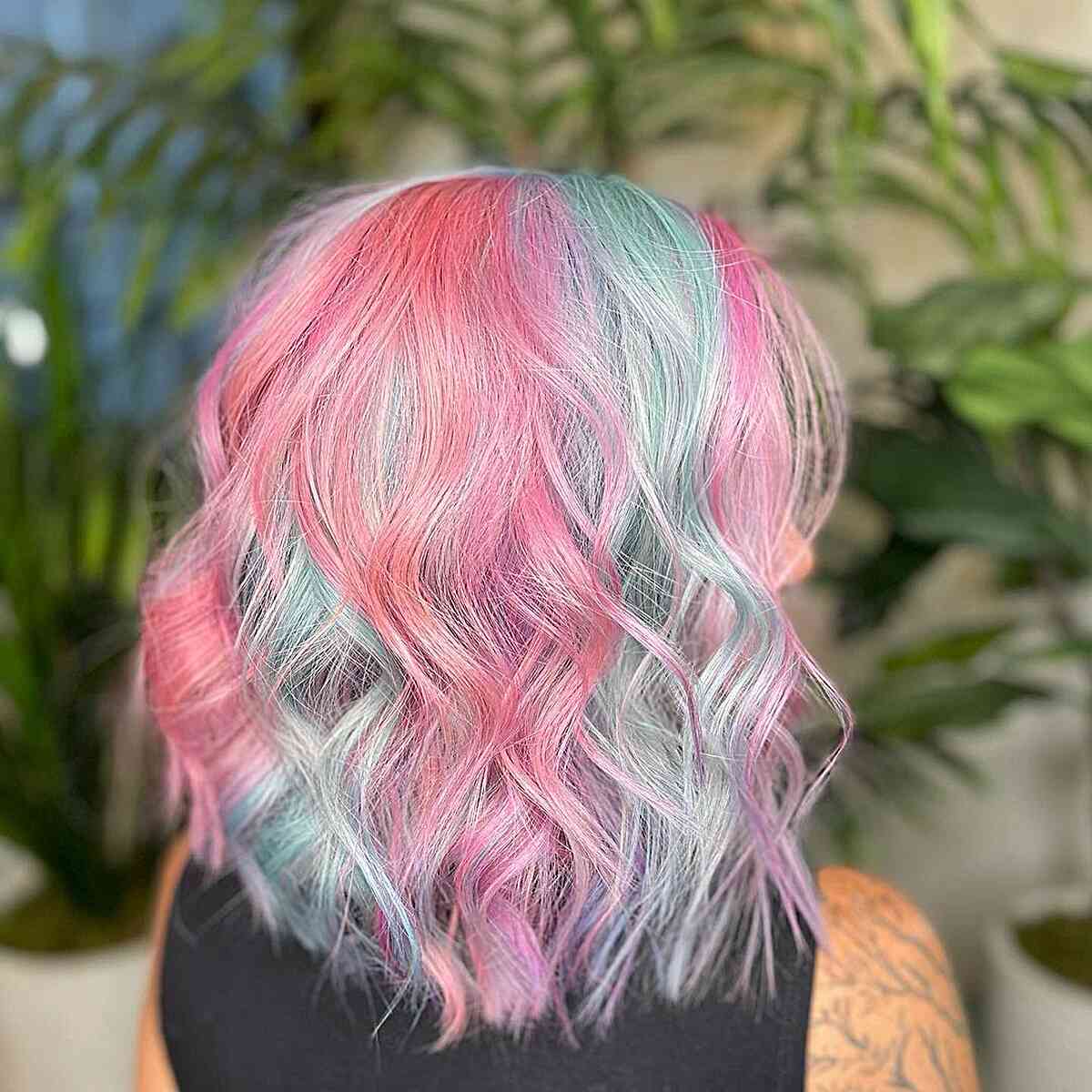 Multi-Colored Lob Shoulder Length Hair