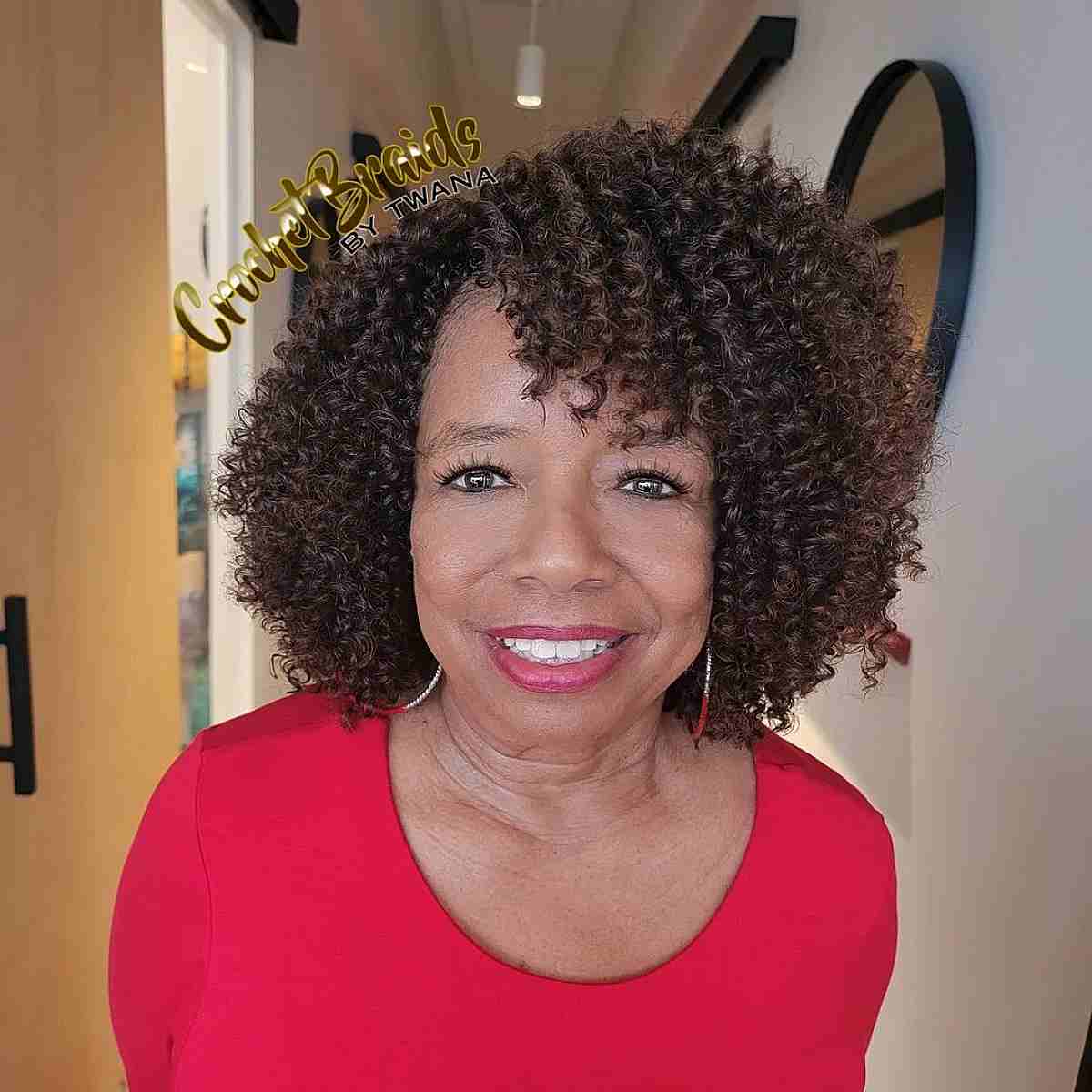 Multi Curls Side-Swept for a Black Woman 40 Plus