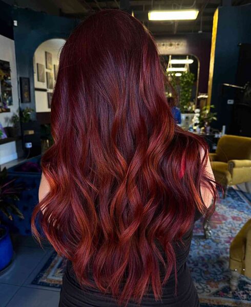 A Multiple Shades of Red Balayage for long hair