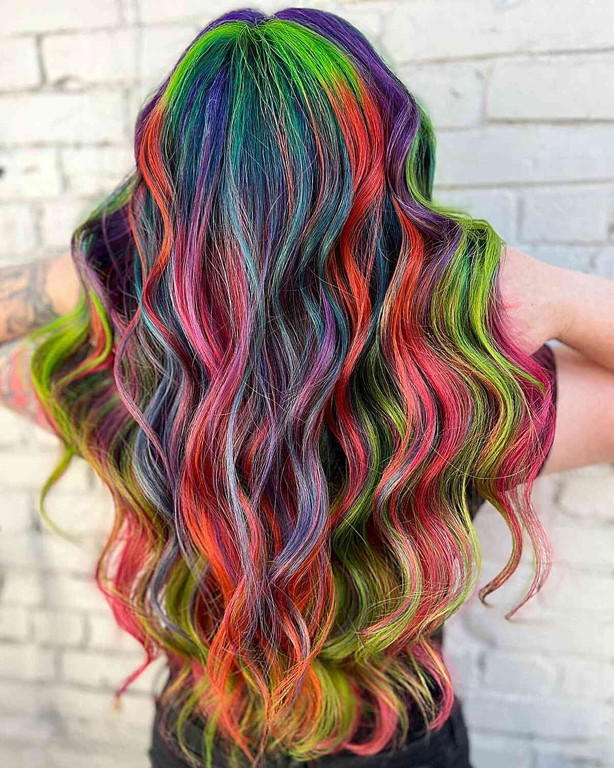 Muted Holographic Long Hair Color Ideas