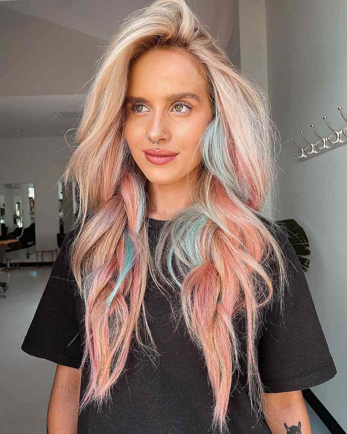 Muted Rainbow Hair Color for Summer