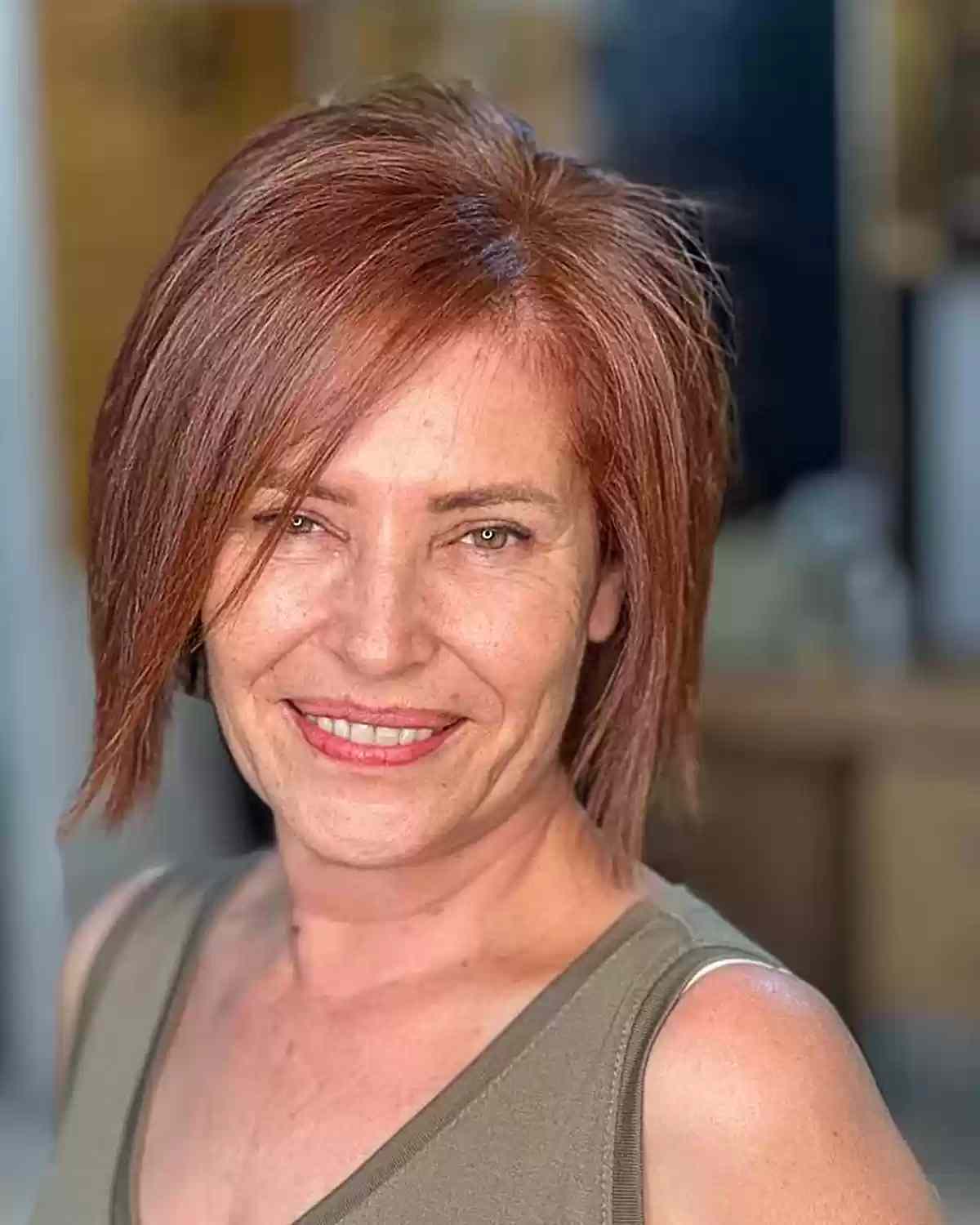 Muted Warm Red Short Hair for Fall and Ladies Aged 50