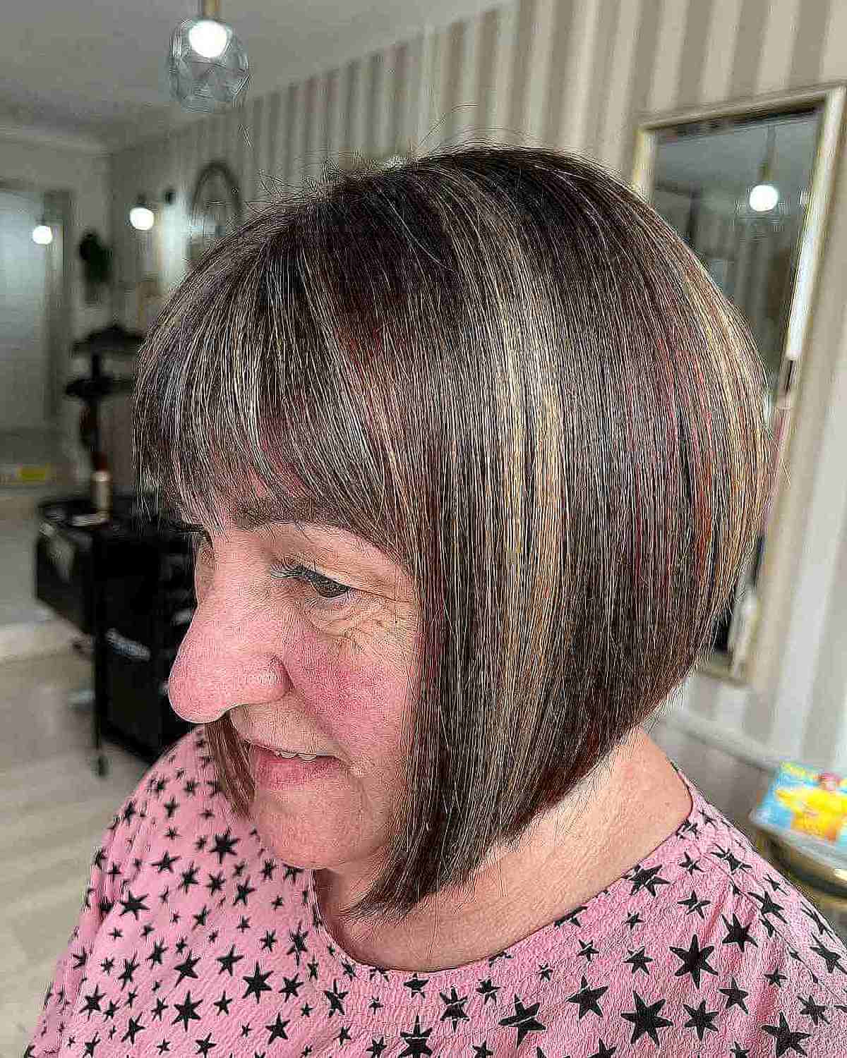 Nape-Length Graduated Bob with Highlights and Lowlights for 50-Year-Olds
