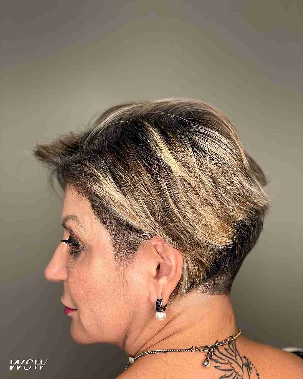 Nape Undercut on Long Pixie Hair for Older Women