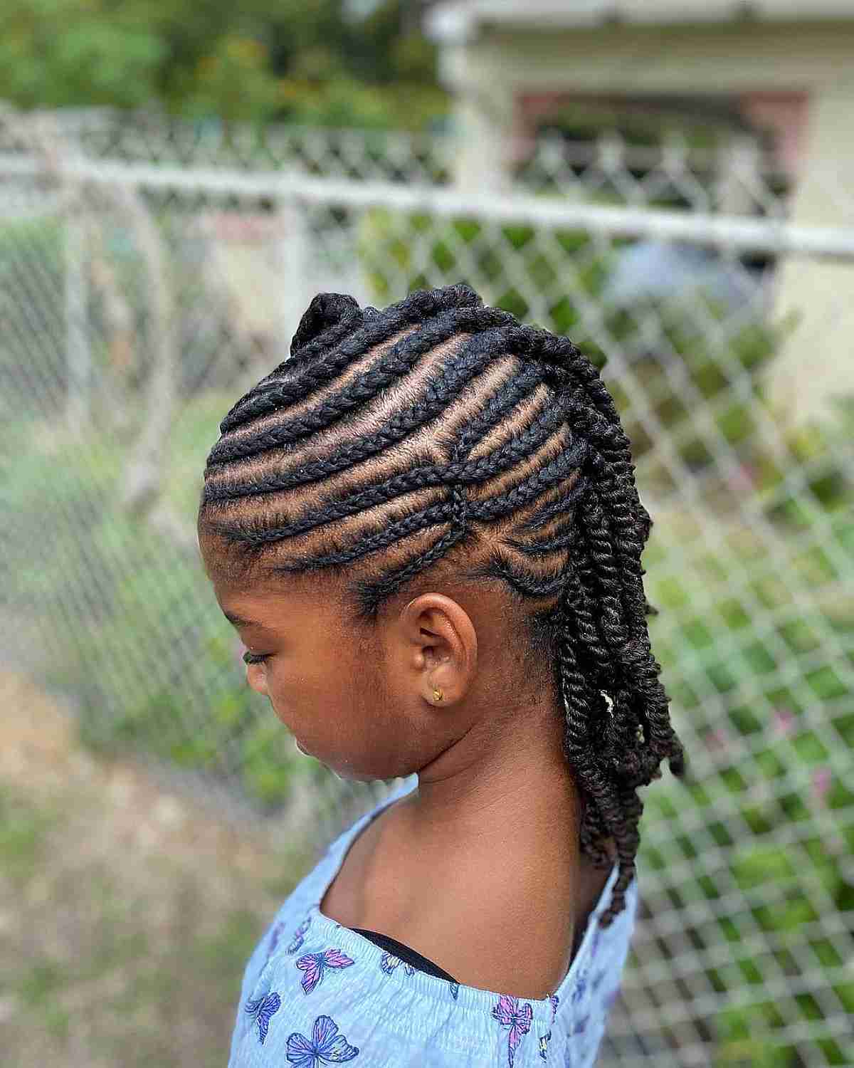 Natural Cornrows with Twist Extensions for Black Girls