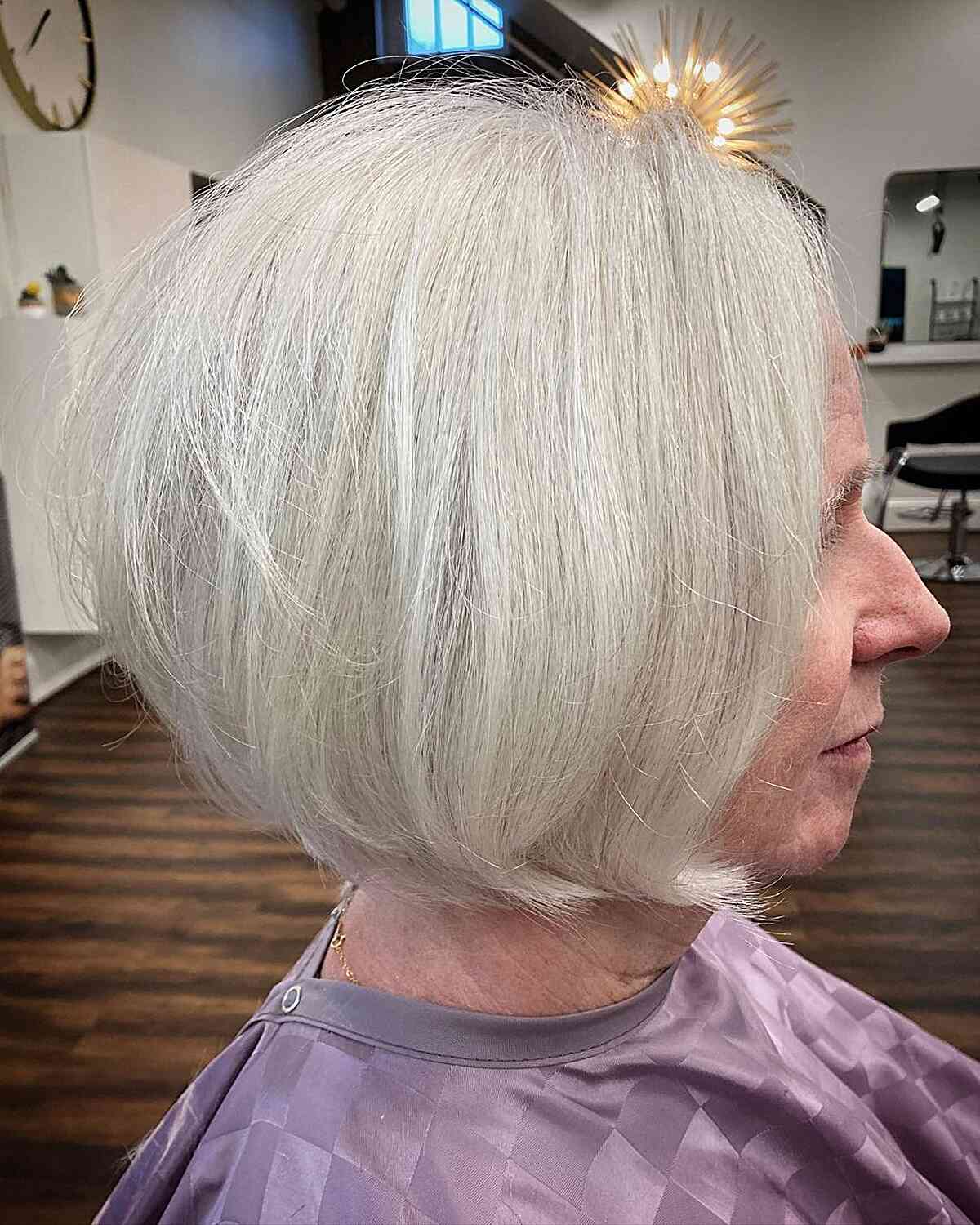Natural Grey, Fine Bob Hairstyle for Ladies Over 60