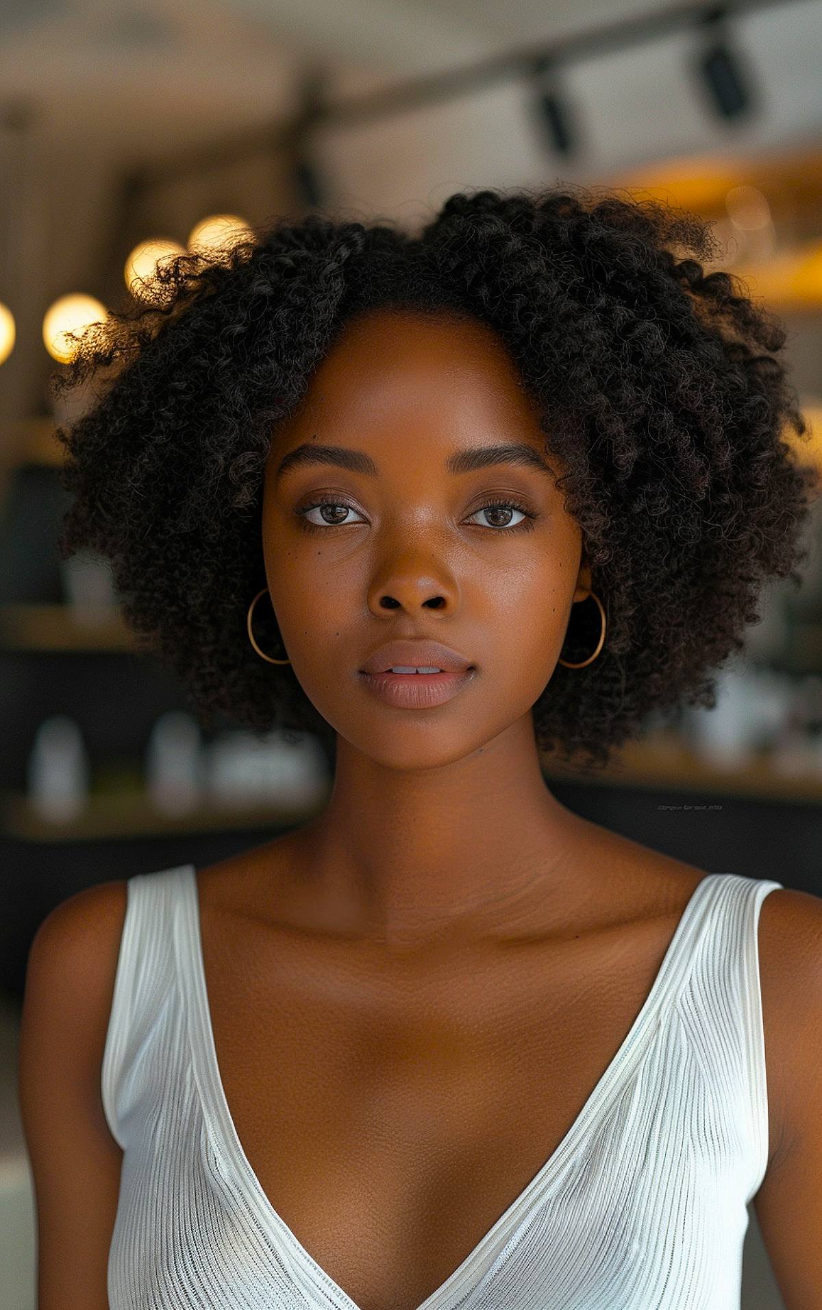 Natural black hair with tightly coiled curls and defined texture for medium to thick hair