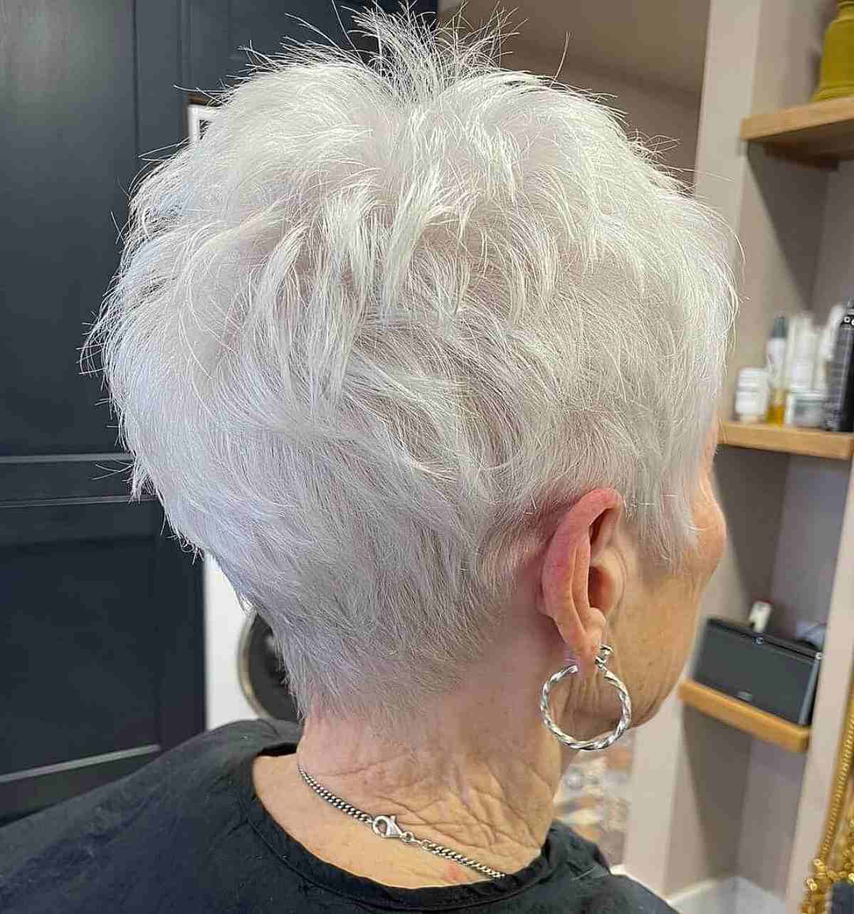Natural Silver Textured Pixie for Thin Hair