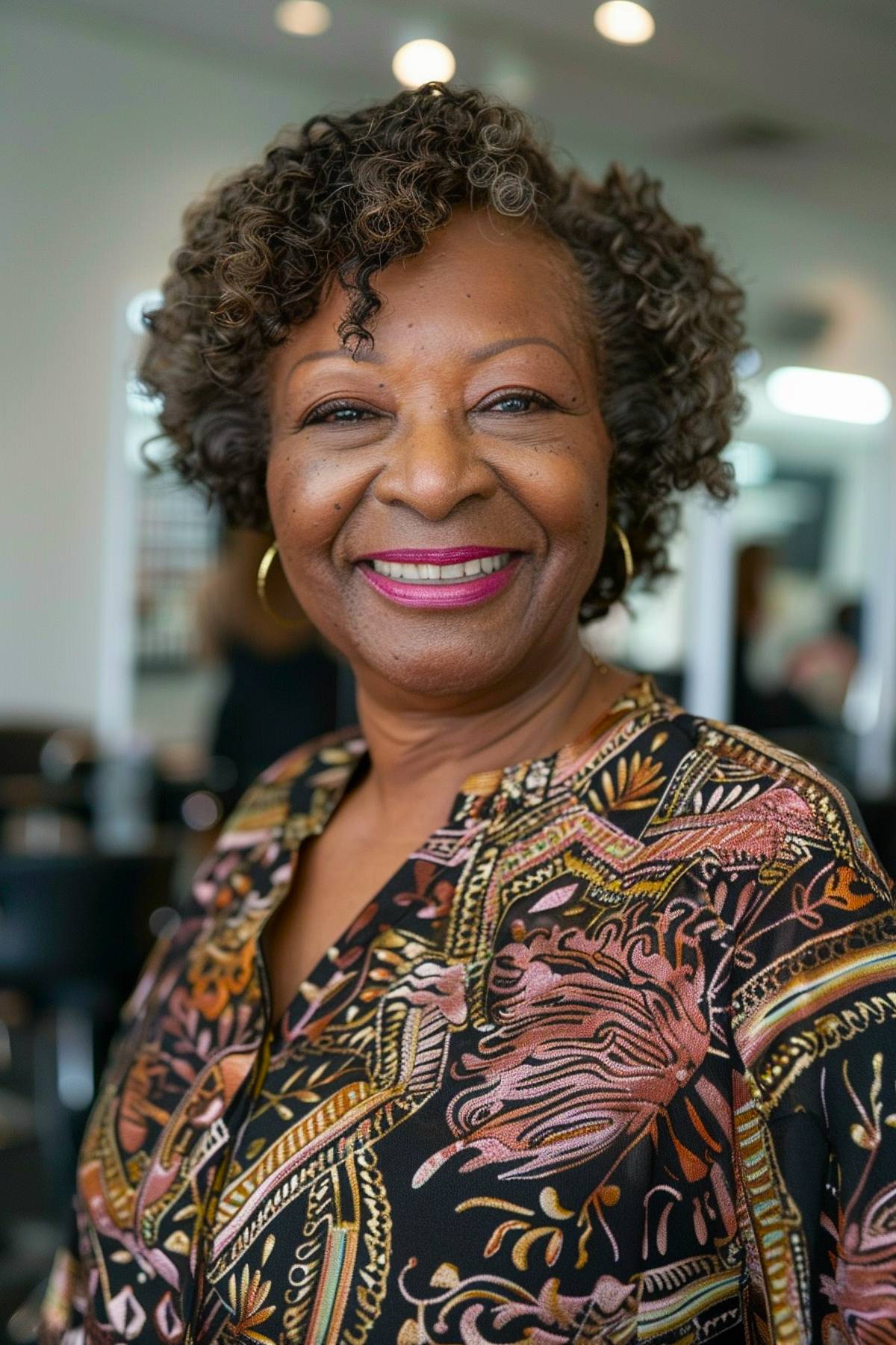 Short natural curly hairstyle for Black women over 60