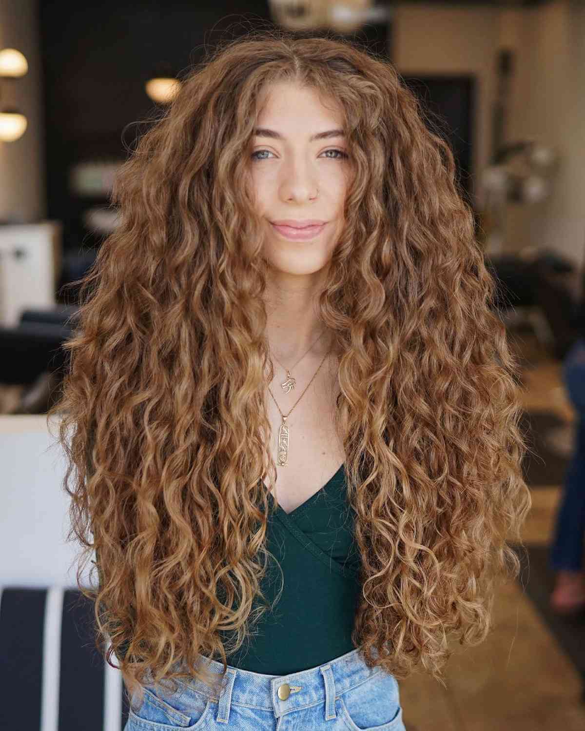 Naturally Curly Hair with Center Part for Long Face Shapes