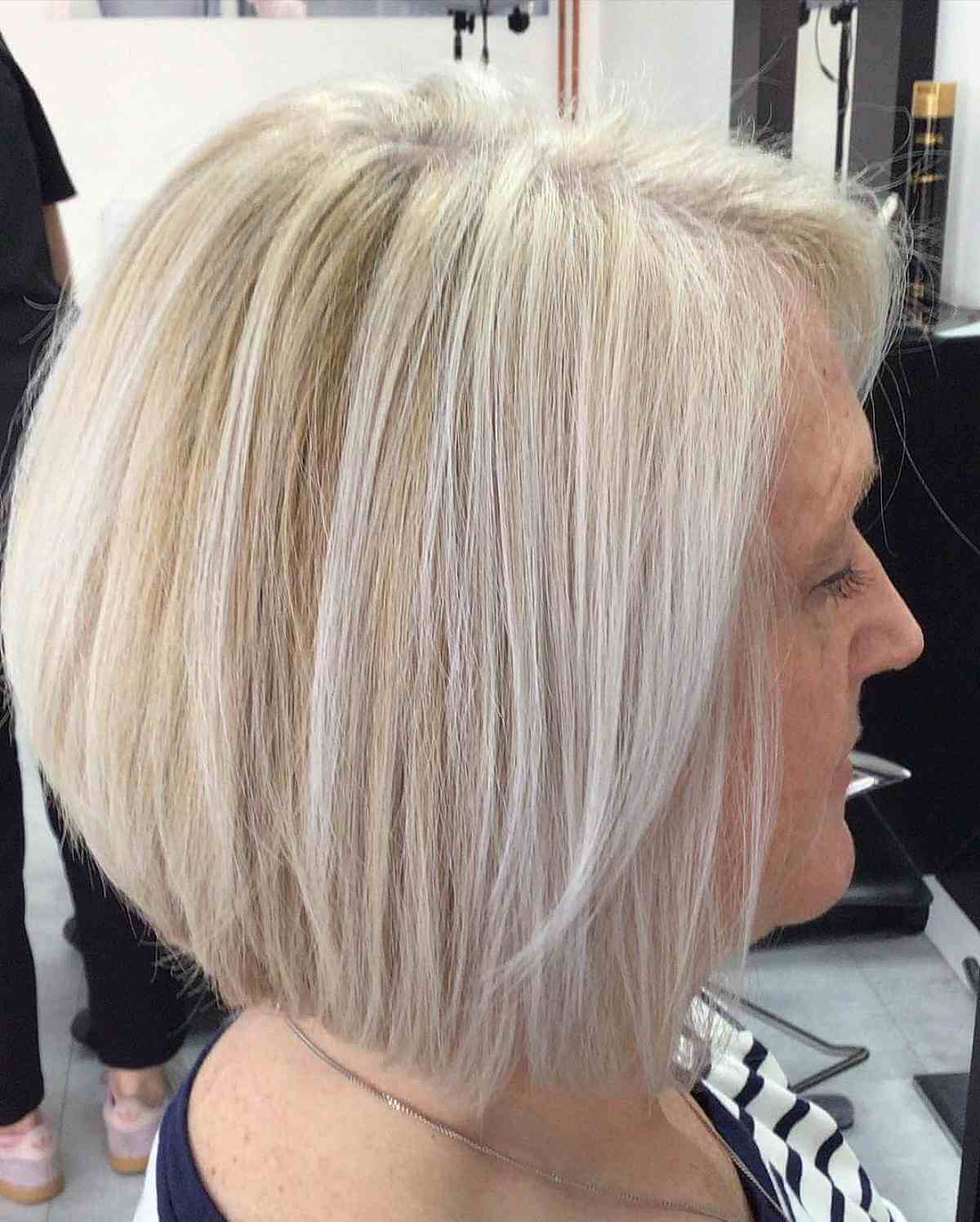 Neck-Length Angled Bob with Choppy Ends for 50-Year-Old Women