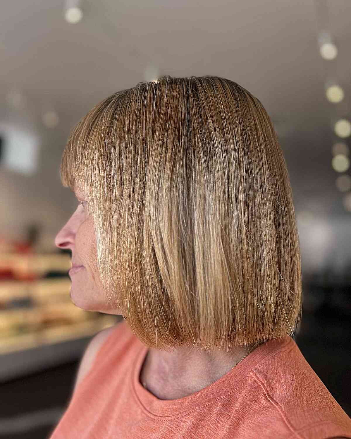 Neck-Length Blunt Bob and Bangs for Older Ladies Over 70