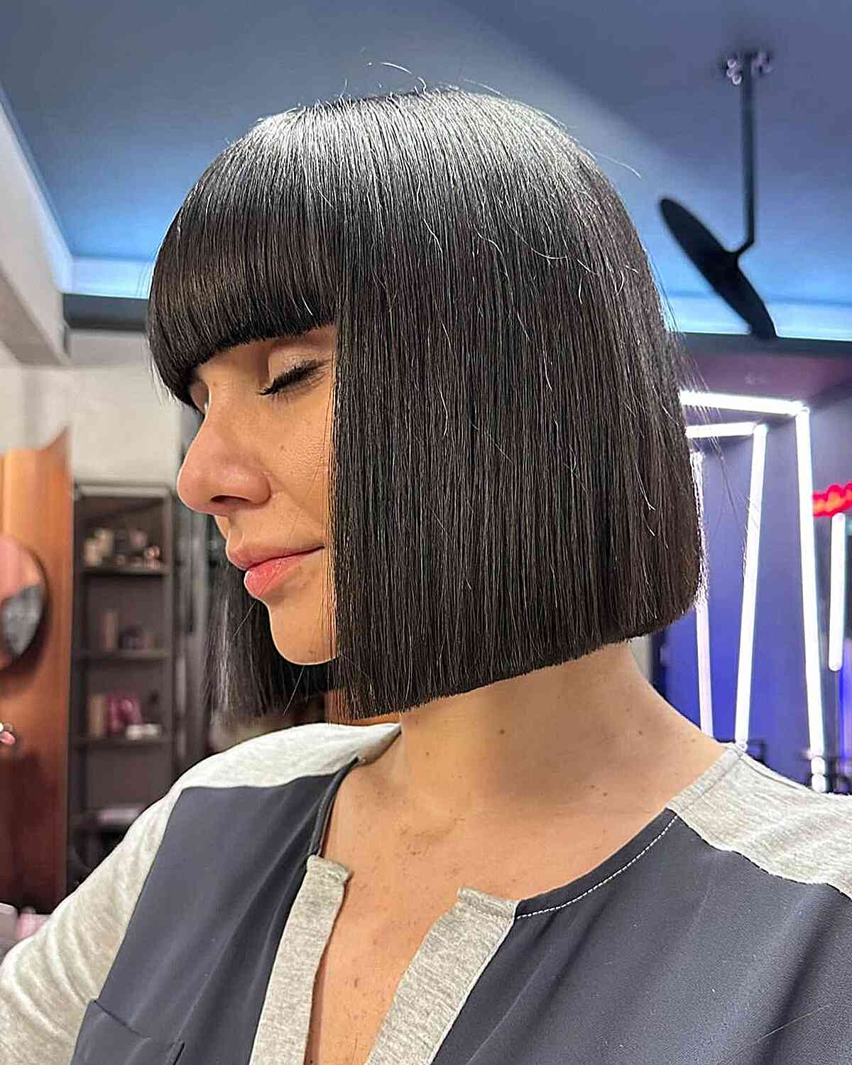 Neck-Length Blunt Cut with Bangs for Thick Hair