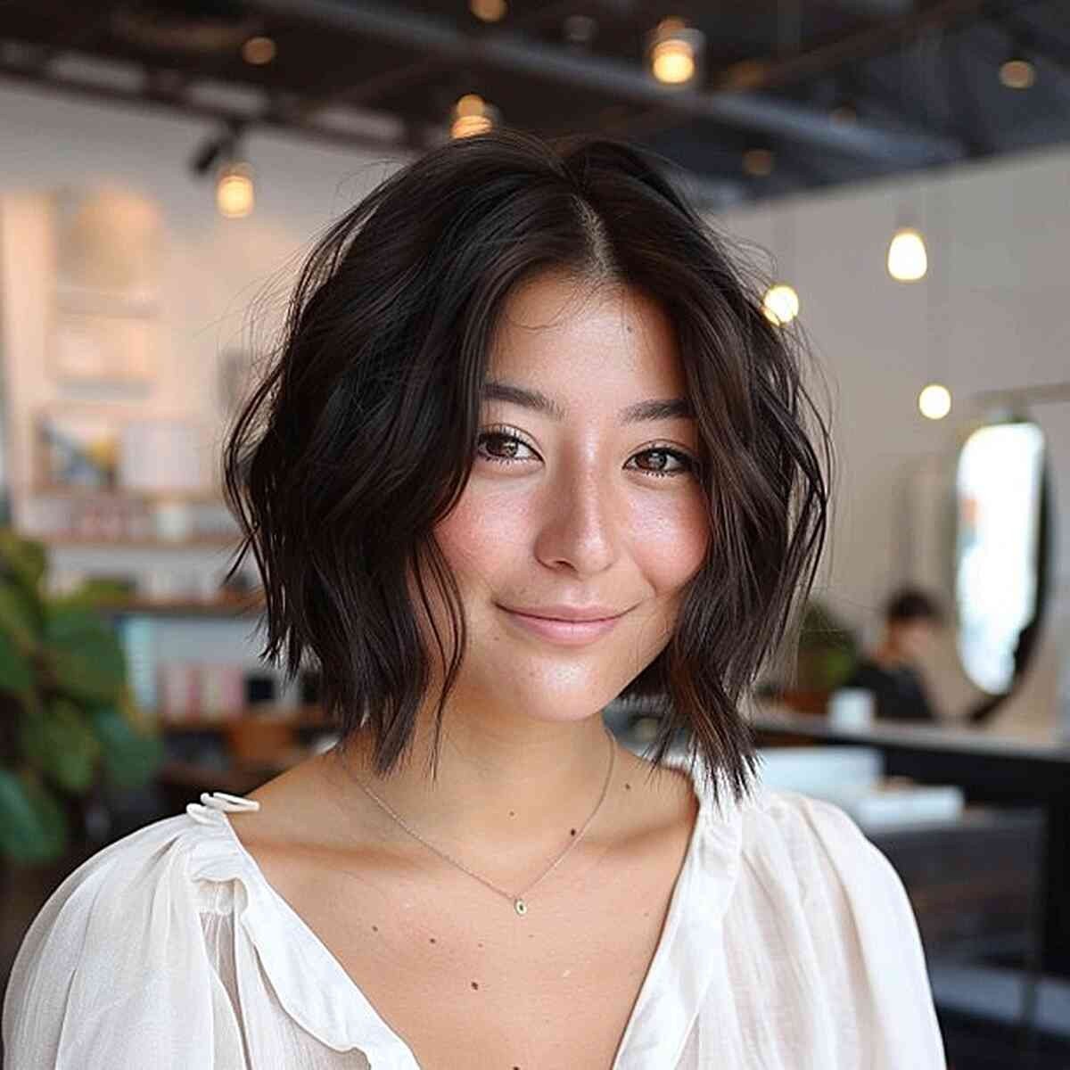 Soft Neck-Length Choppy Bob with a Middle Part for Round Faces