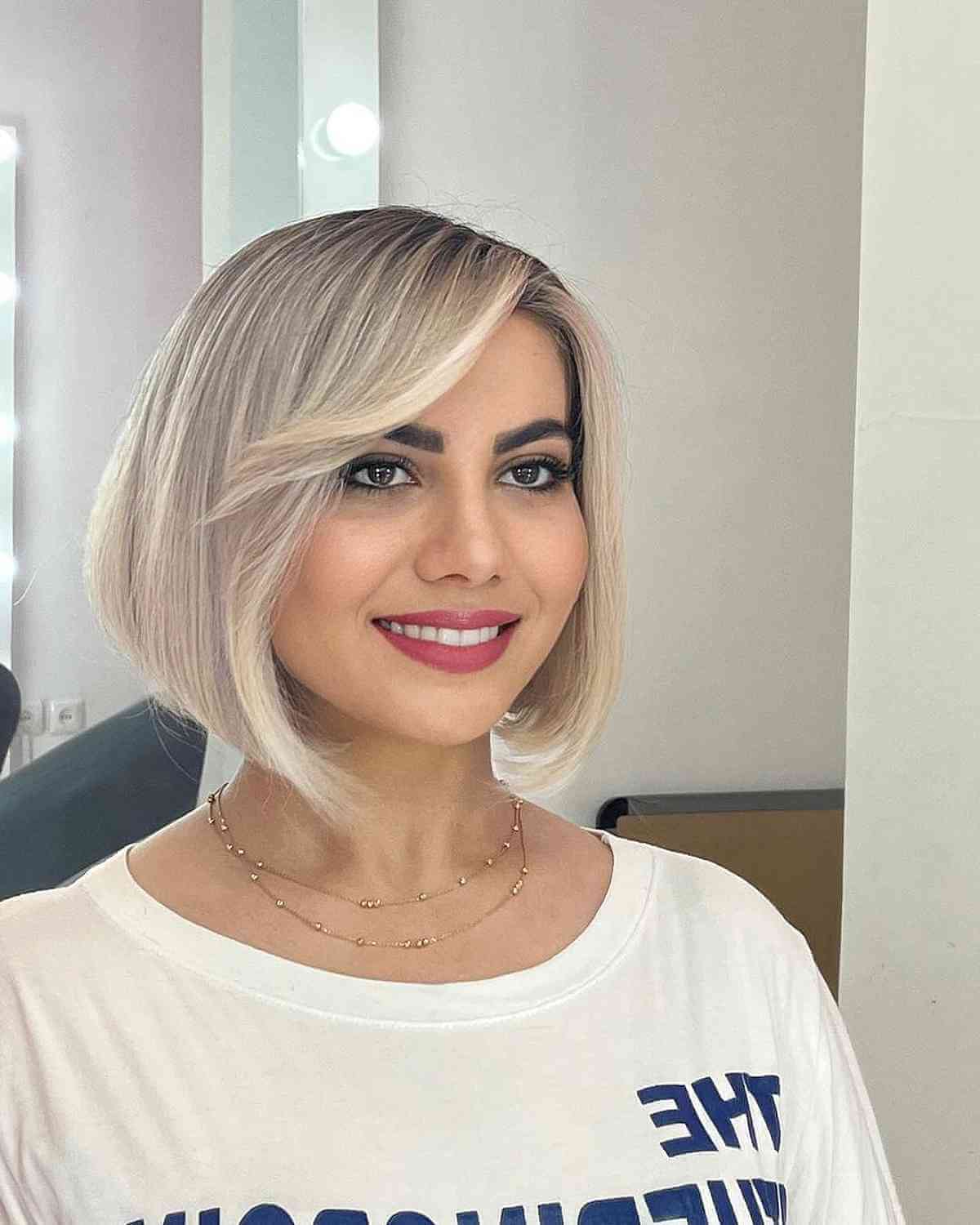 Neck-Length Haircut with Side Bangs
