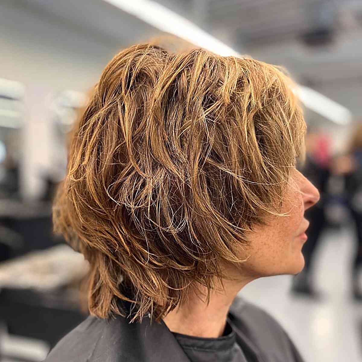 Neck-Length Messy Shagged Short Cut for Older women with Straight Hair