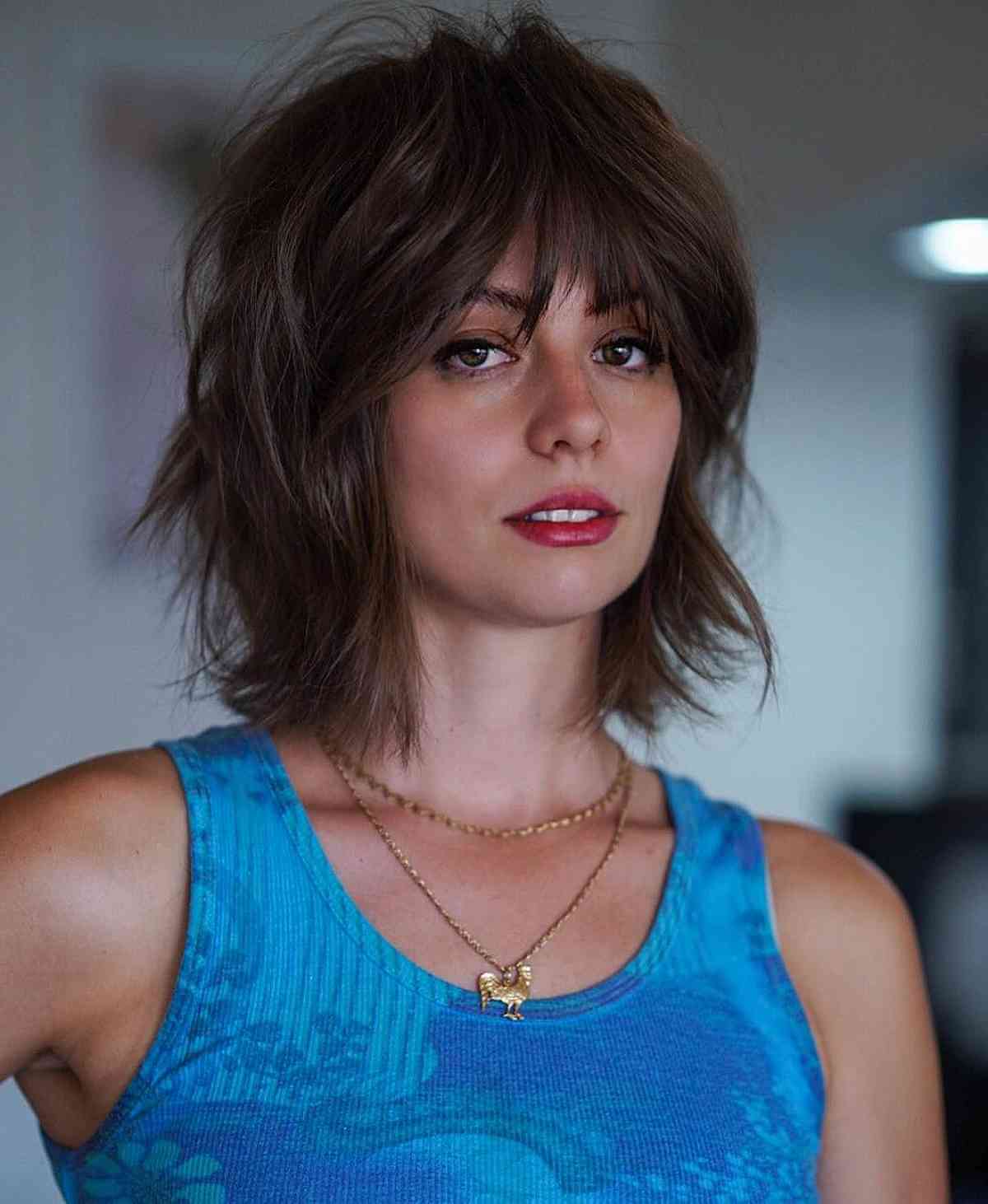Neck-Length Shaggy French Bob with Choppy Layers