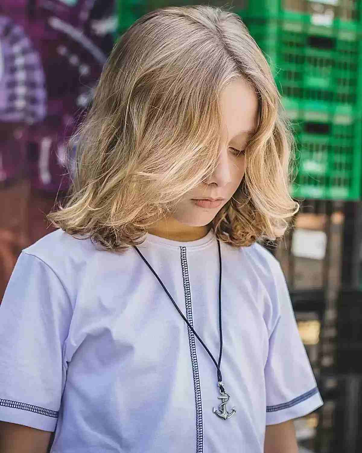 Neck-Length Textured Cut with Middle Part for Boys with Thick hair
