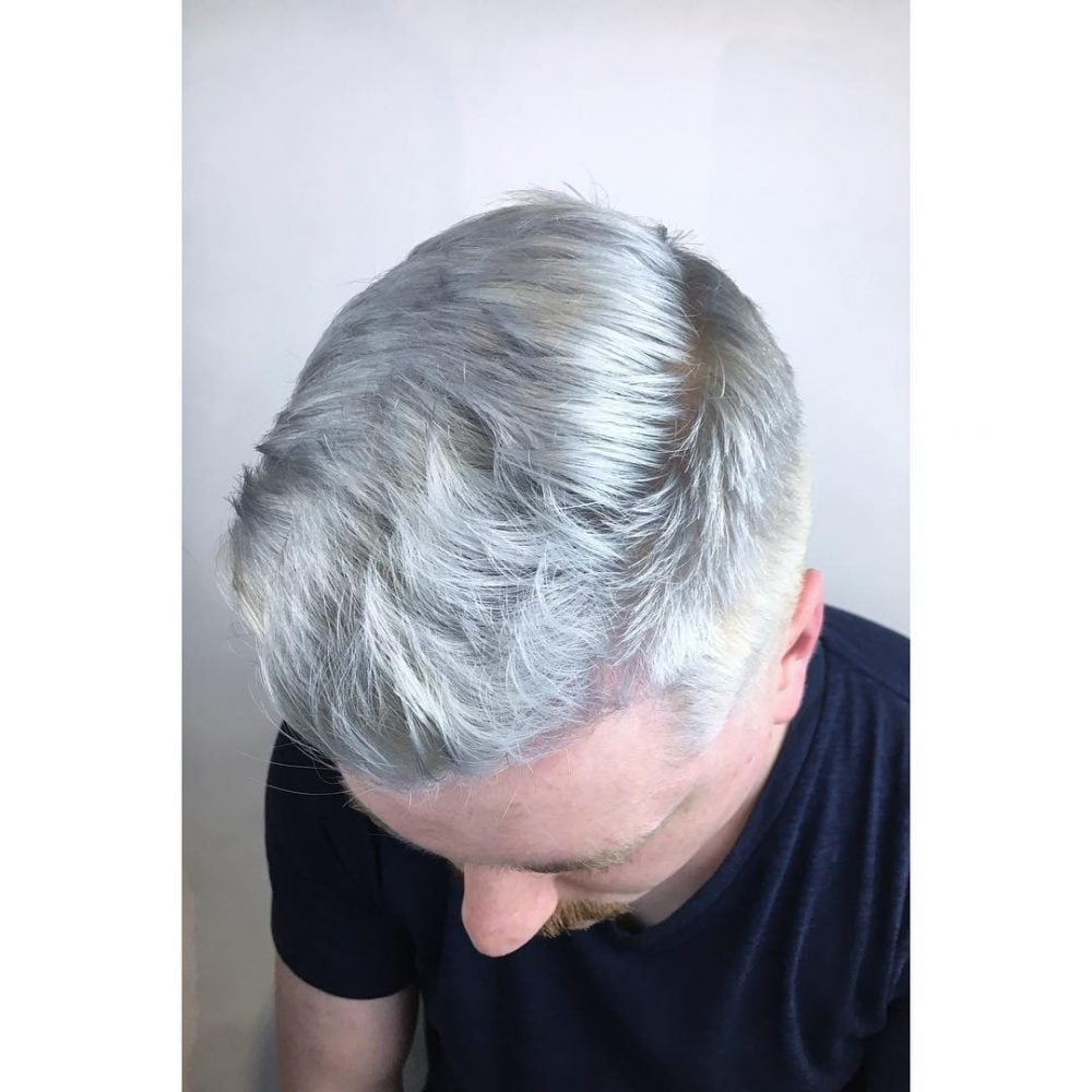 A neutral icy silver hair color