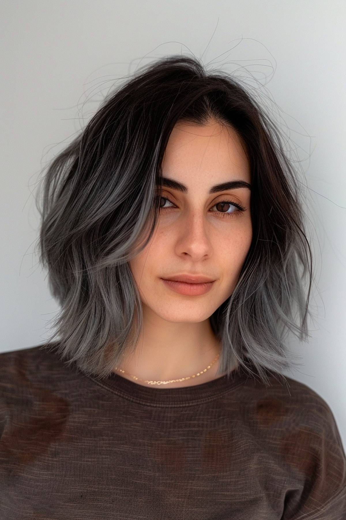 Wavy Nightglint bob with textured layers and cool gray highlights 