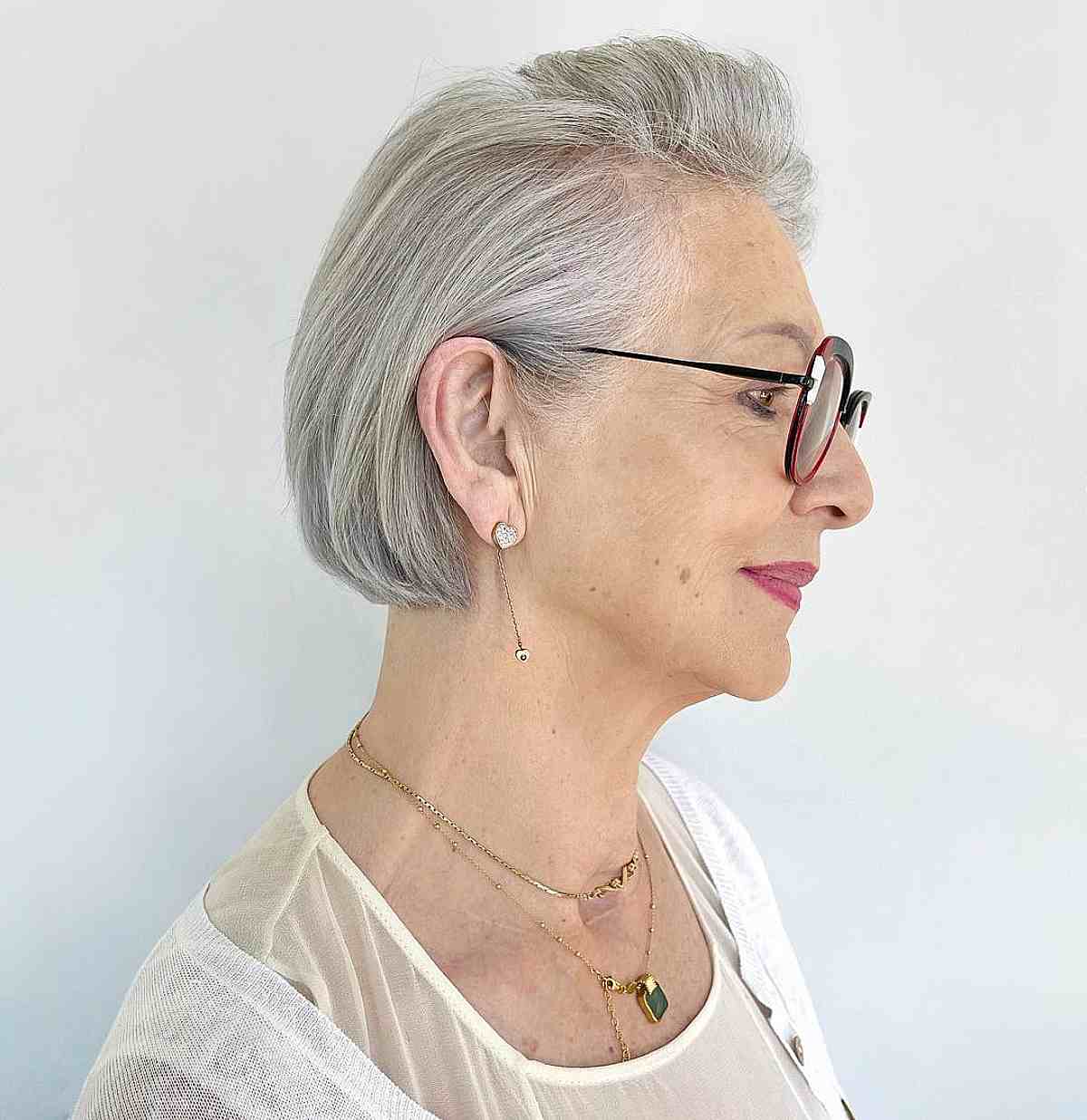 No-Fuss Gray Bob for Women Over Fifty with Glasses
