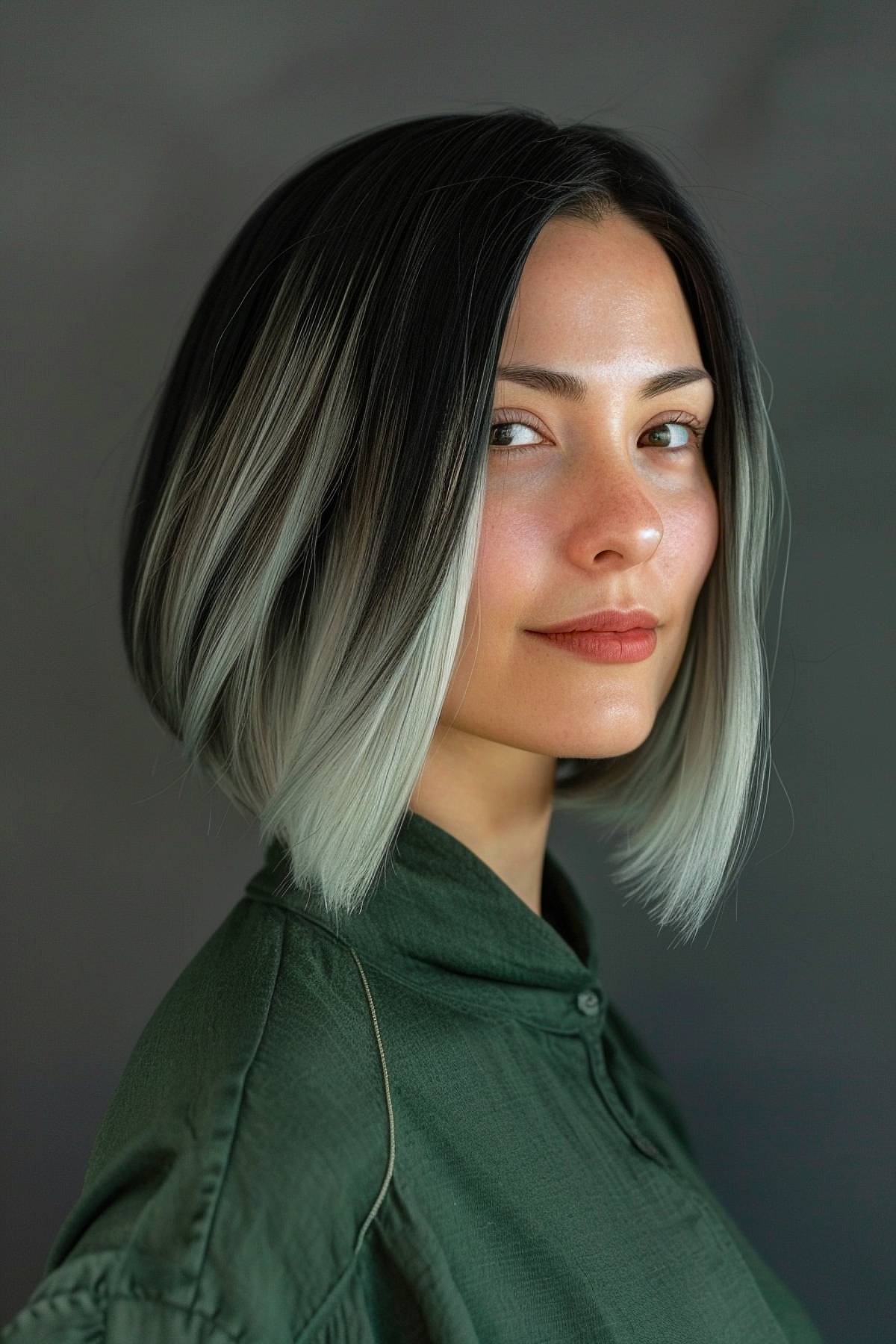 Noctilux bobcut featuring a rounded silhouette with black-to-silver gradient