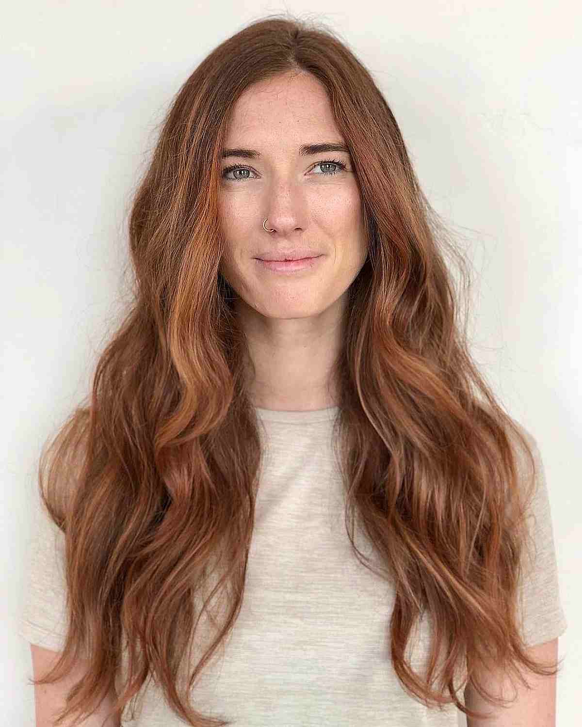 Off-Center Part Long Hair with Loose Waves for Square Faces