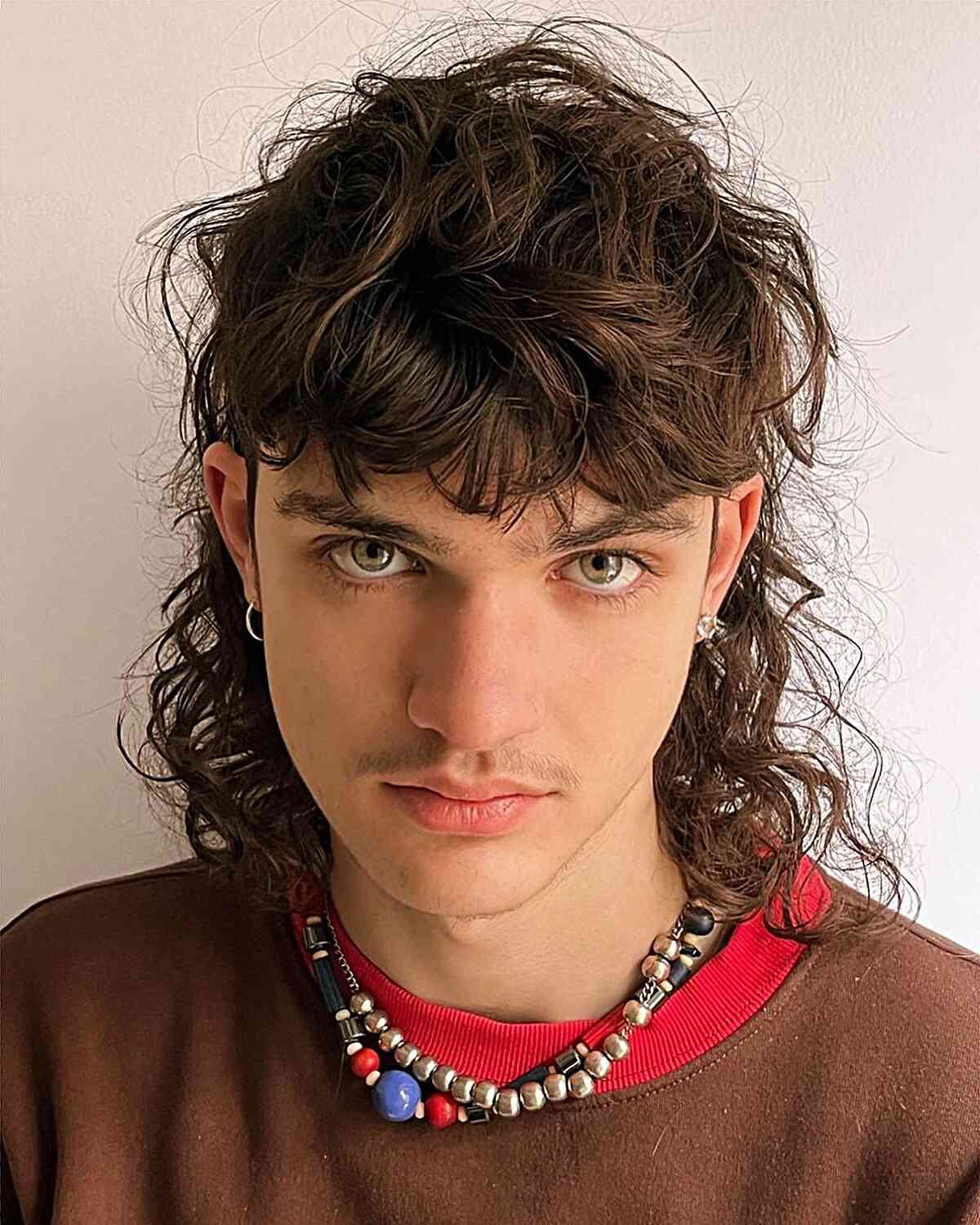 Old School Curly Mullet for Guys with longer hair and fringe