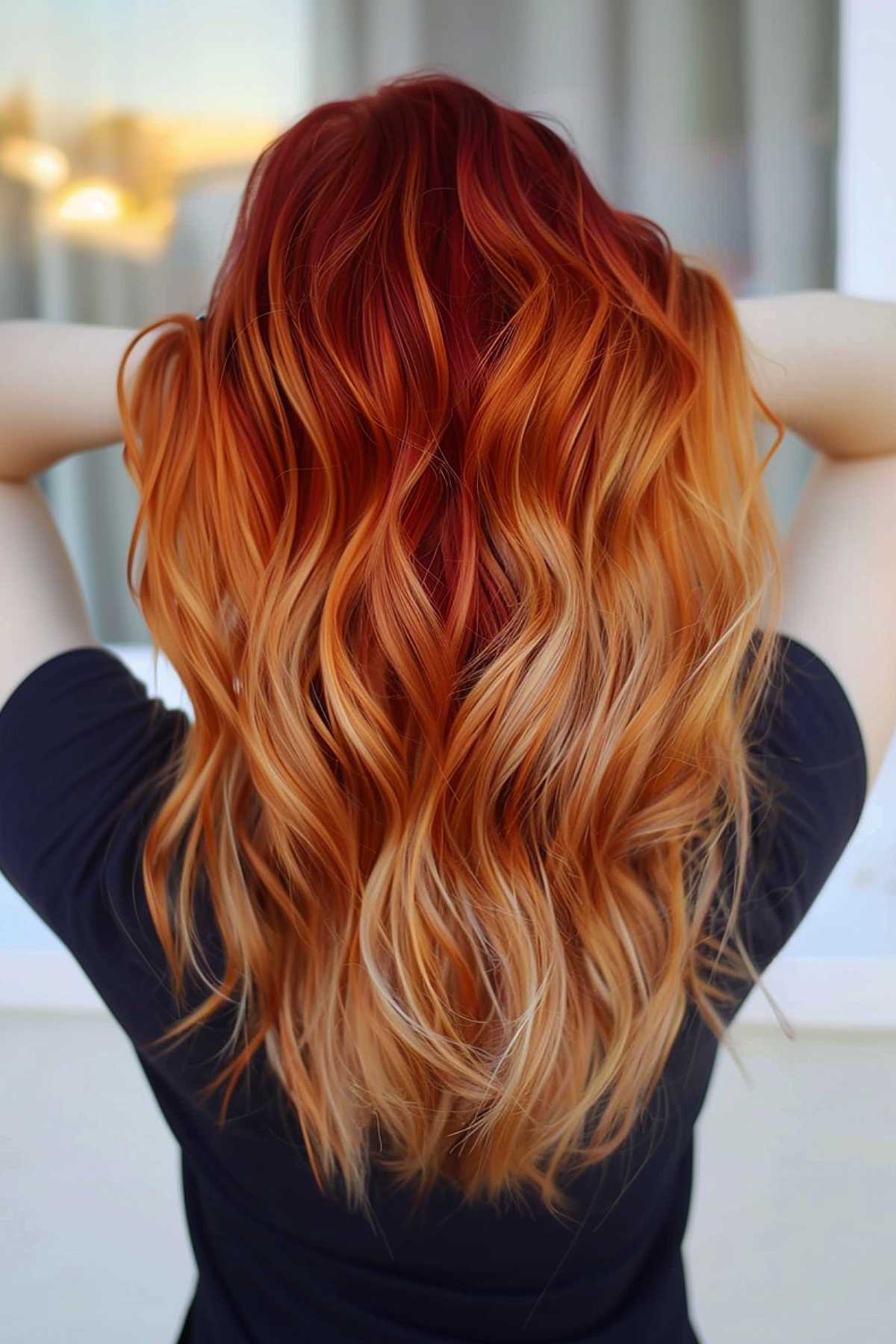 Ombre hair showing ginger top with copper blonde ends
