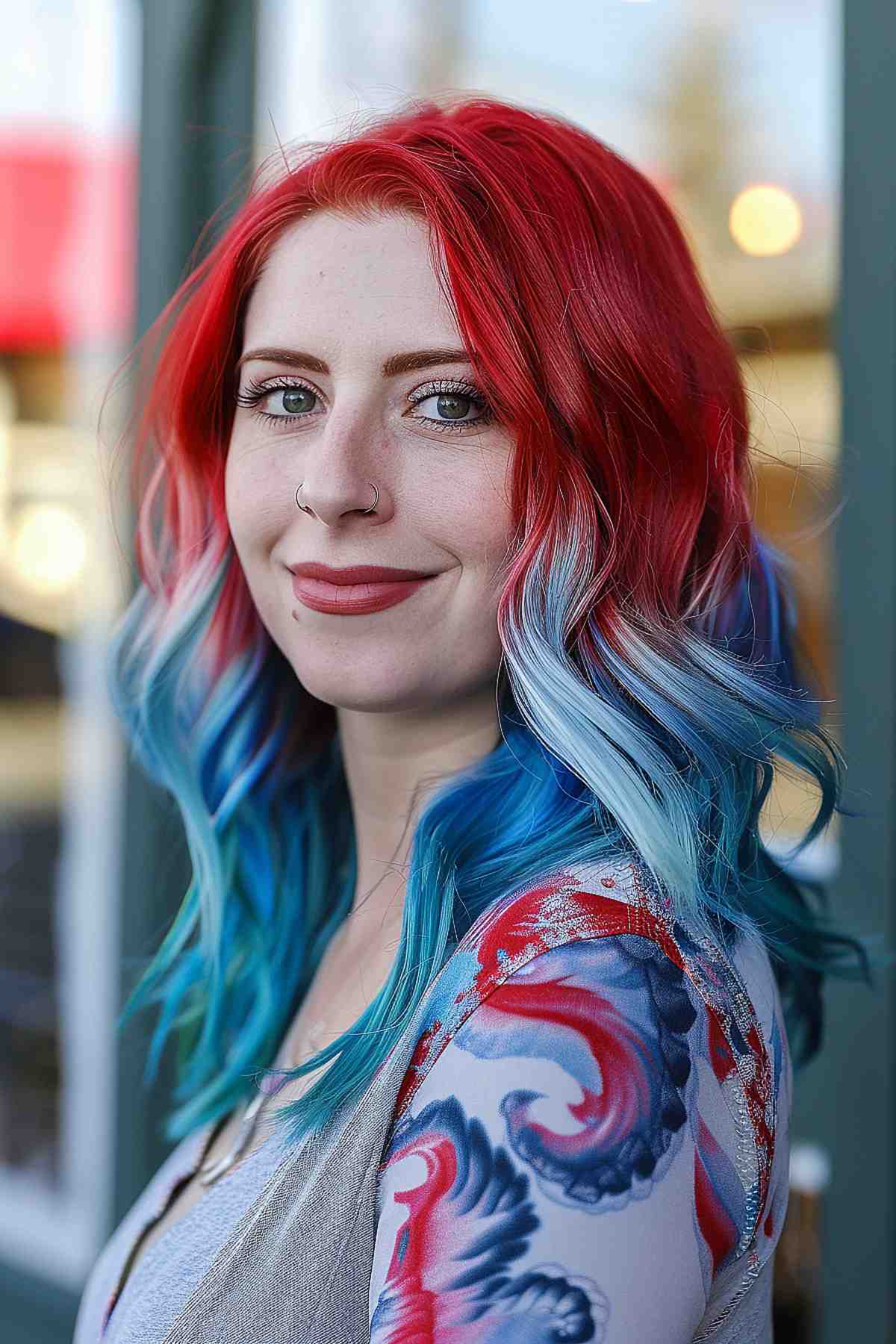 Ombre hair color with red, white, and blue for 4th of July