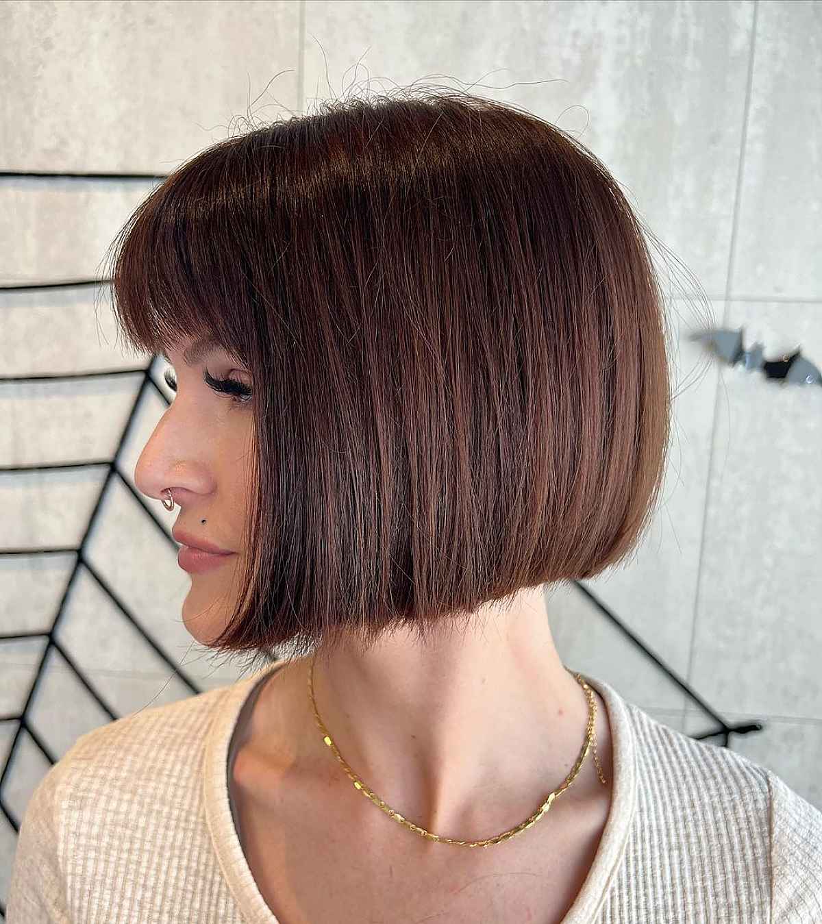 one-length blunt cut with fringe