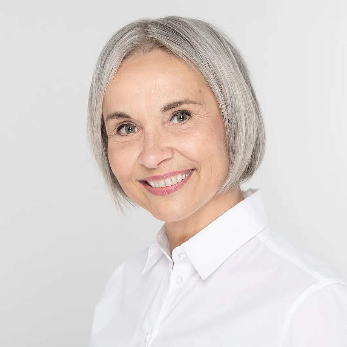 One-Length Bob with Off-Center Part for Older Women