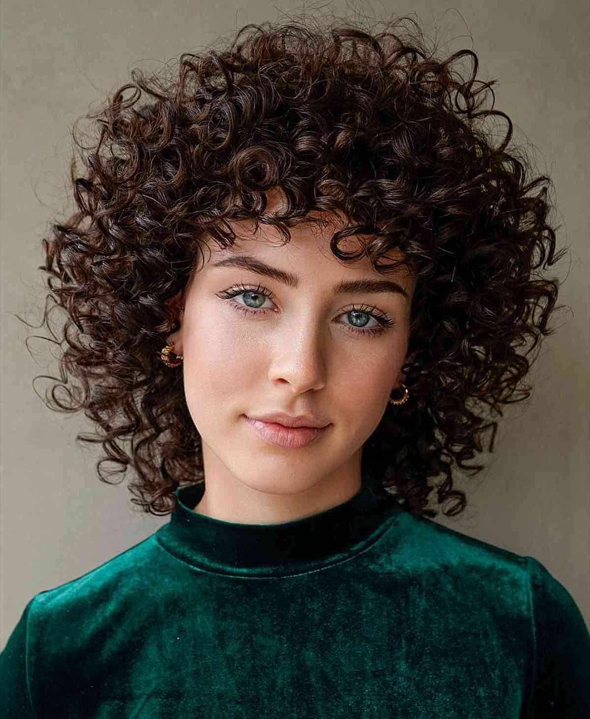 One-Length Curly Bob with Bangs