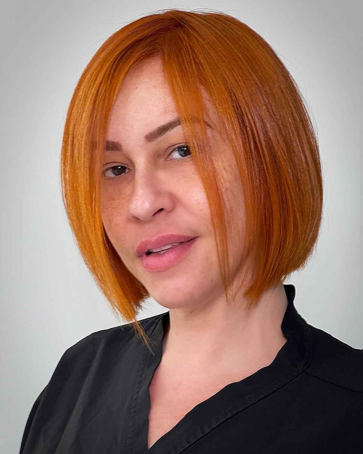 One-Length Round Bob with a Side Part
