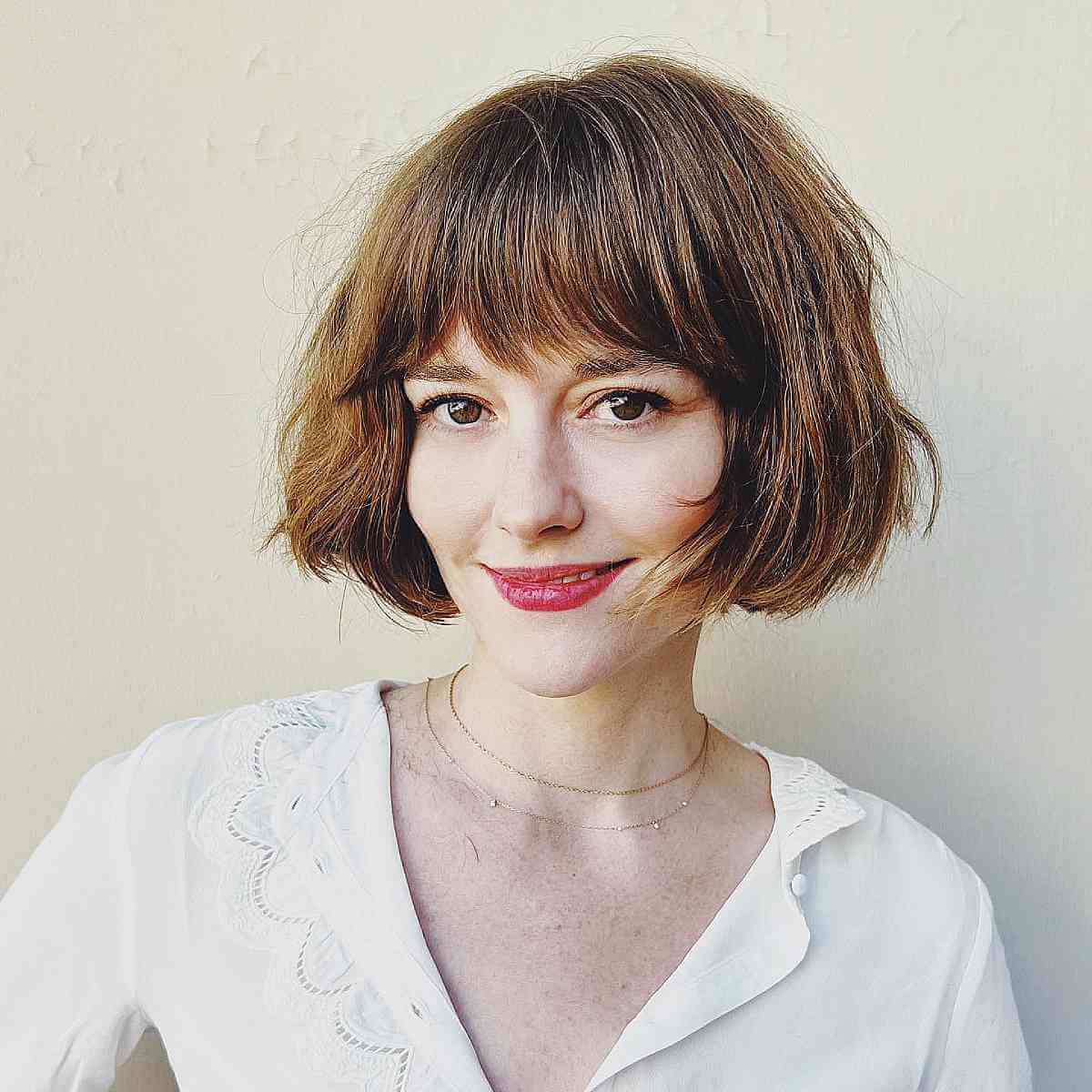 One-Length Square Bob with Bangs and Internal Layers