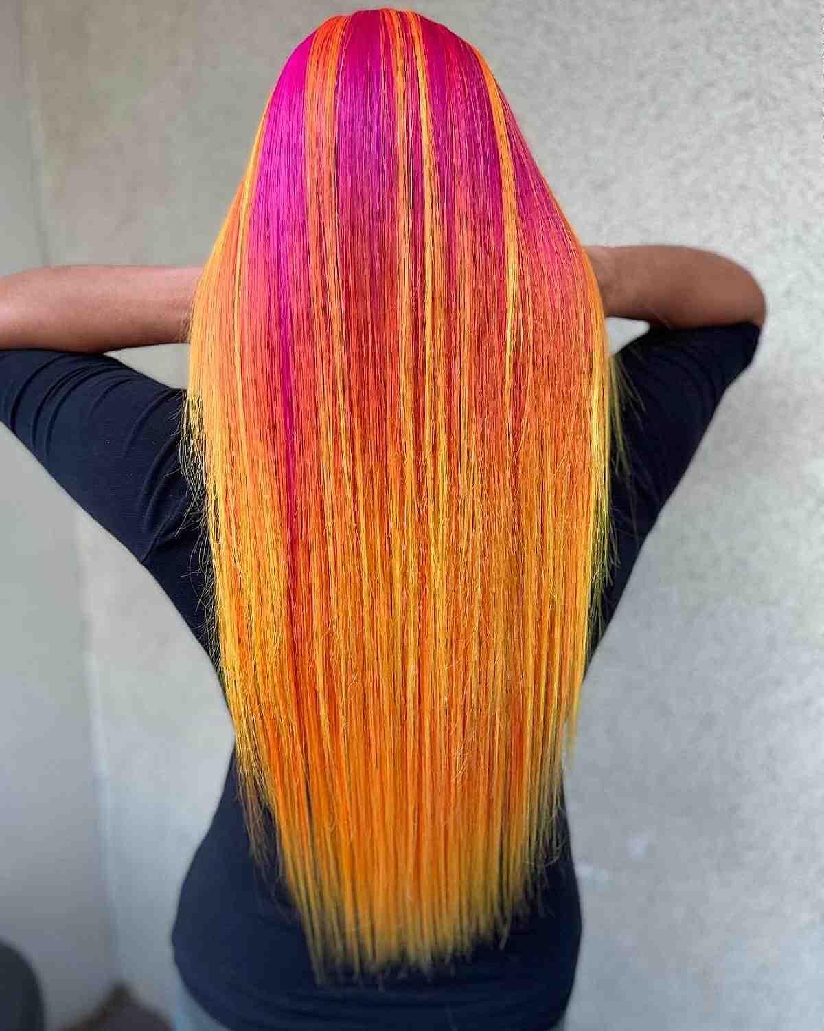 Orange and Pink Long Straight Hair
